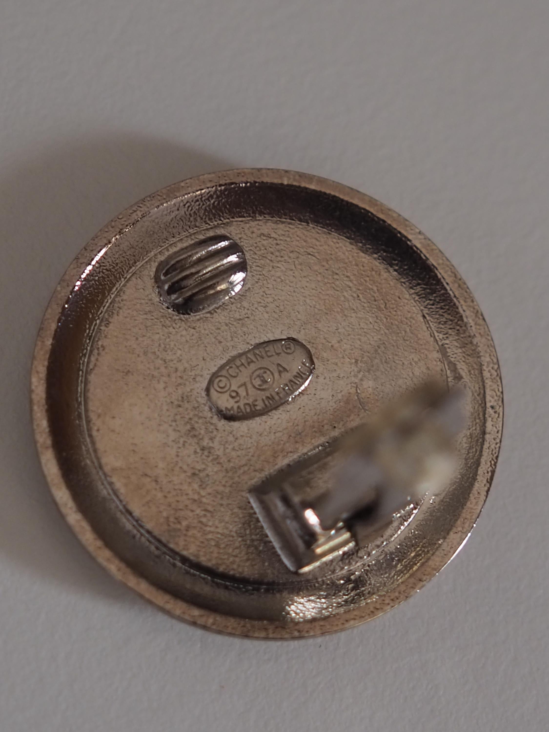 CHANEL COCO Mark Round Clip-on Earrings Silver Gold Black Color Vintage Authentic