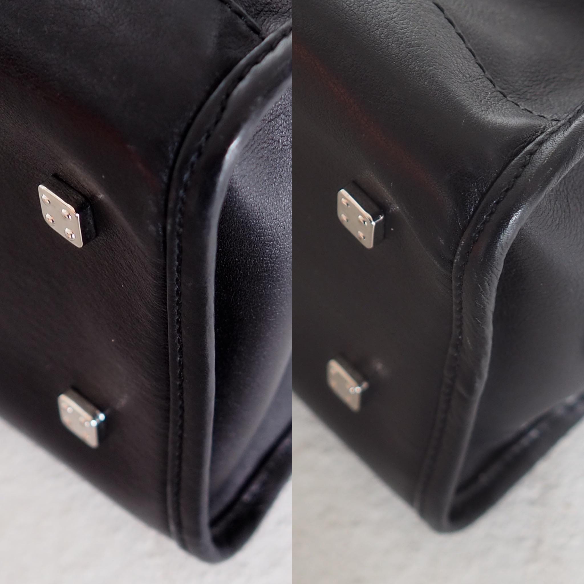 LOEWE Amazona 28 Anagram Hand Mini Boston Bag Leather Black Silver Metal Vintage Authentic