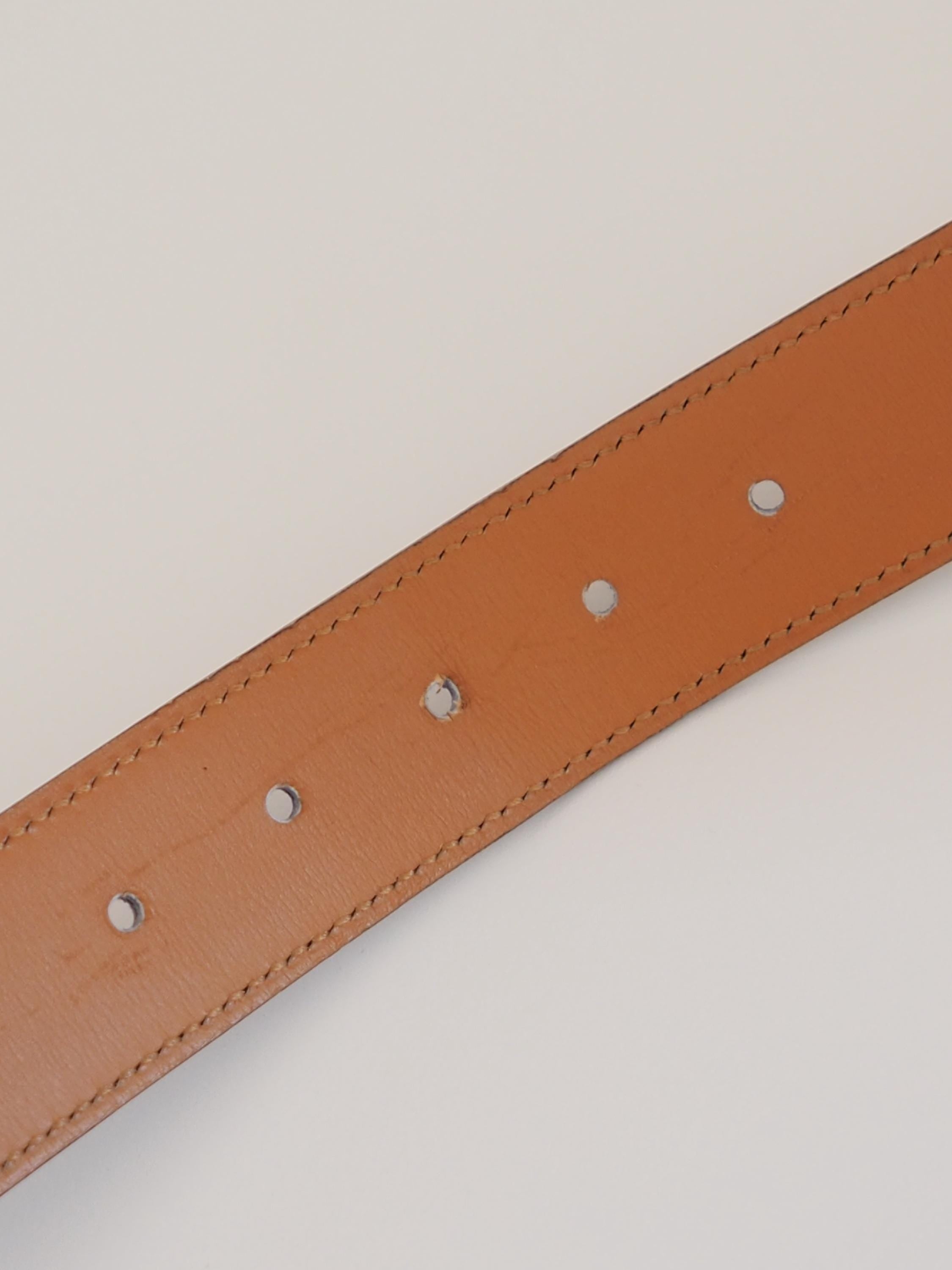 HERMES Belt Size 90 Black Brown Leather Gold Metal Mens Unisex Vintage Authentic Box