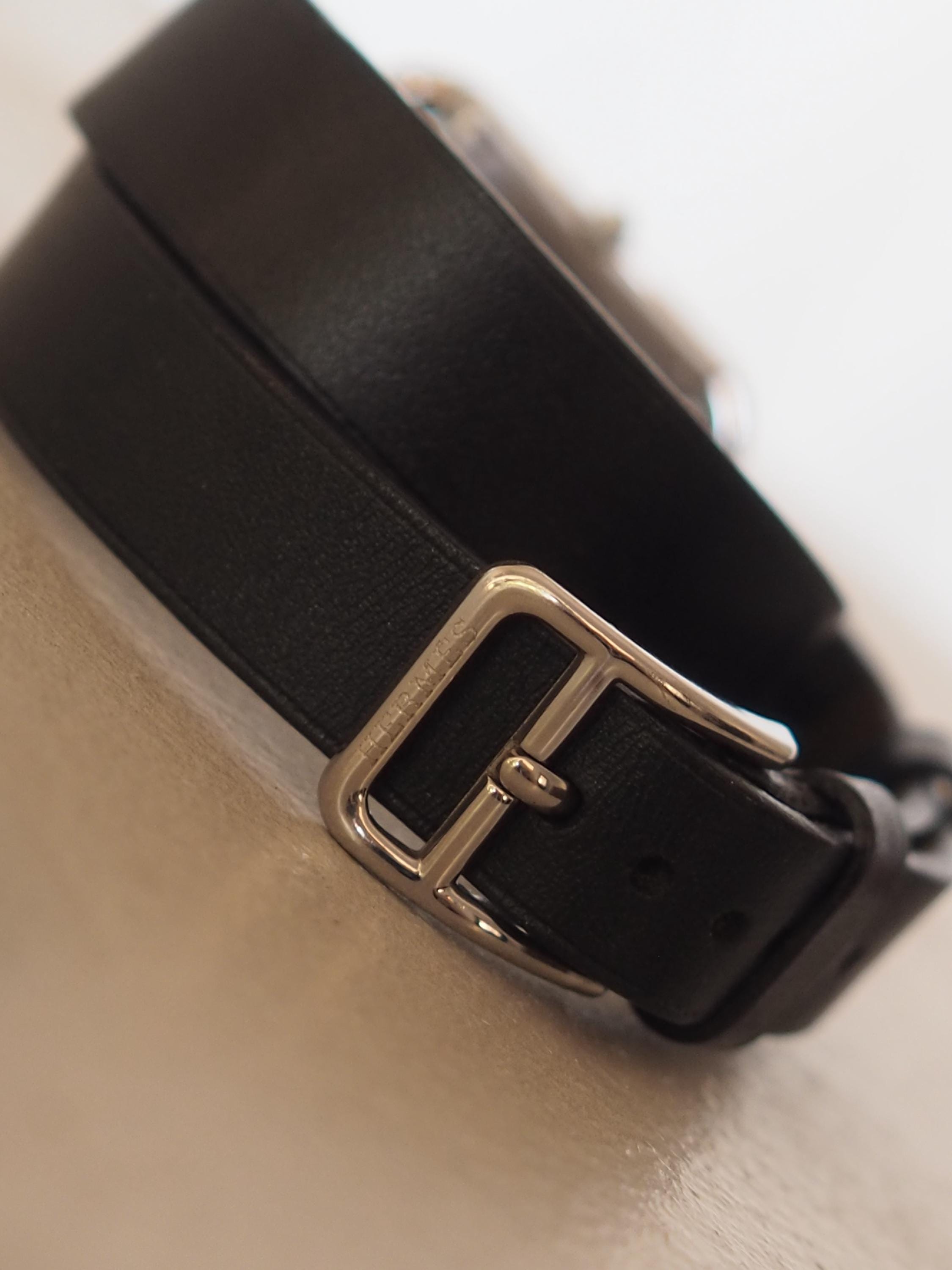 HERMES Cape Cod Watch Wristwatch Double Tour Silver Black CC1.710 Quartz Dial Ladies Vintage Authentic