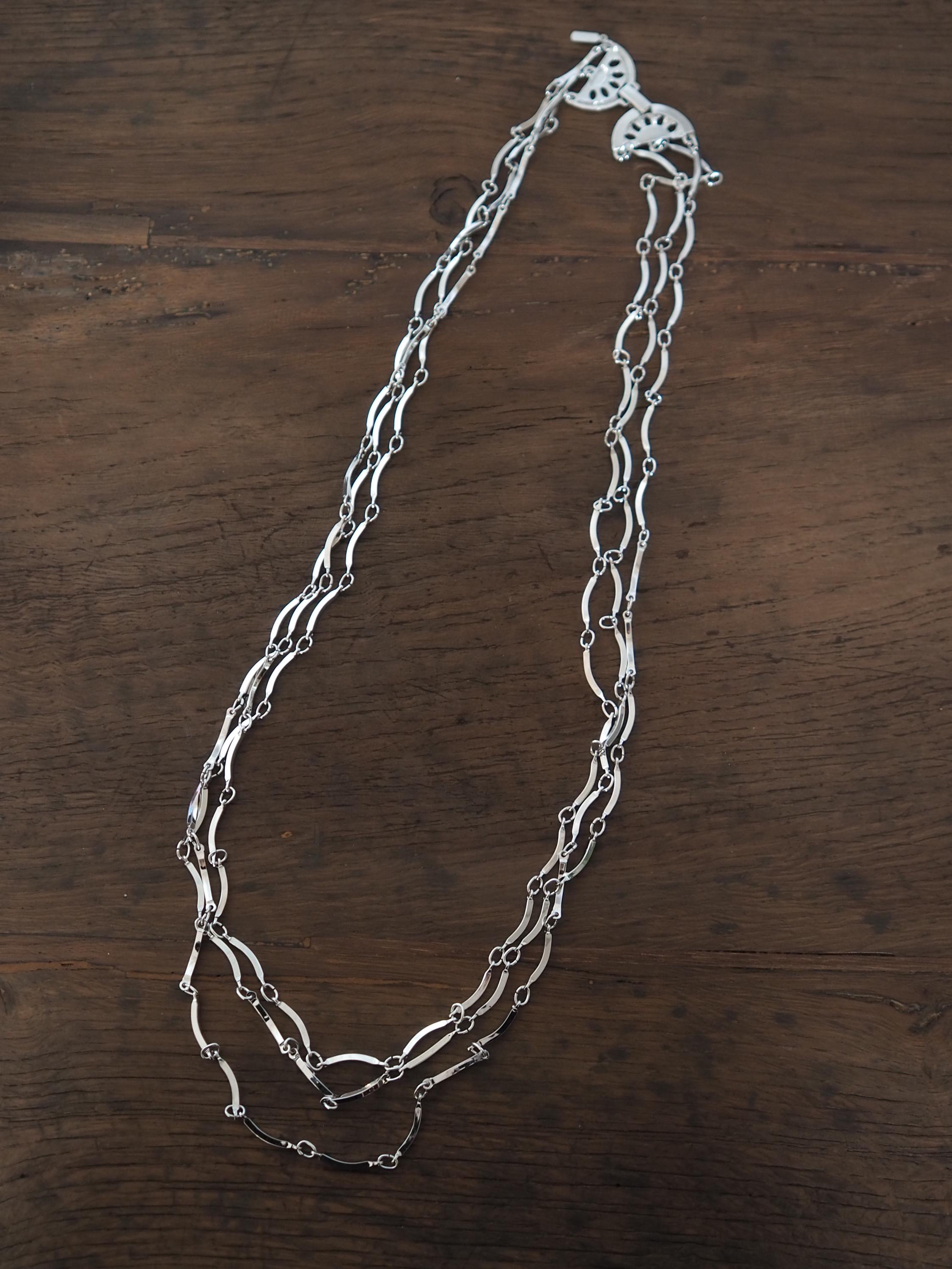 YSL Yves Saint Laurent Chain Long Necklace Silver Metal Vintage Authentic