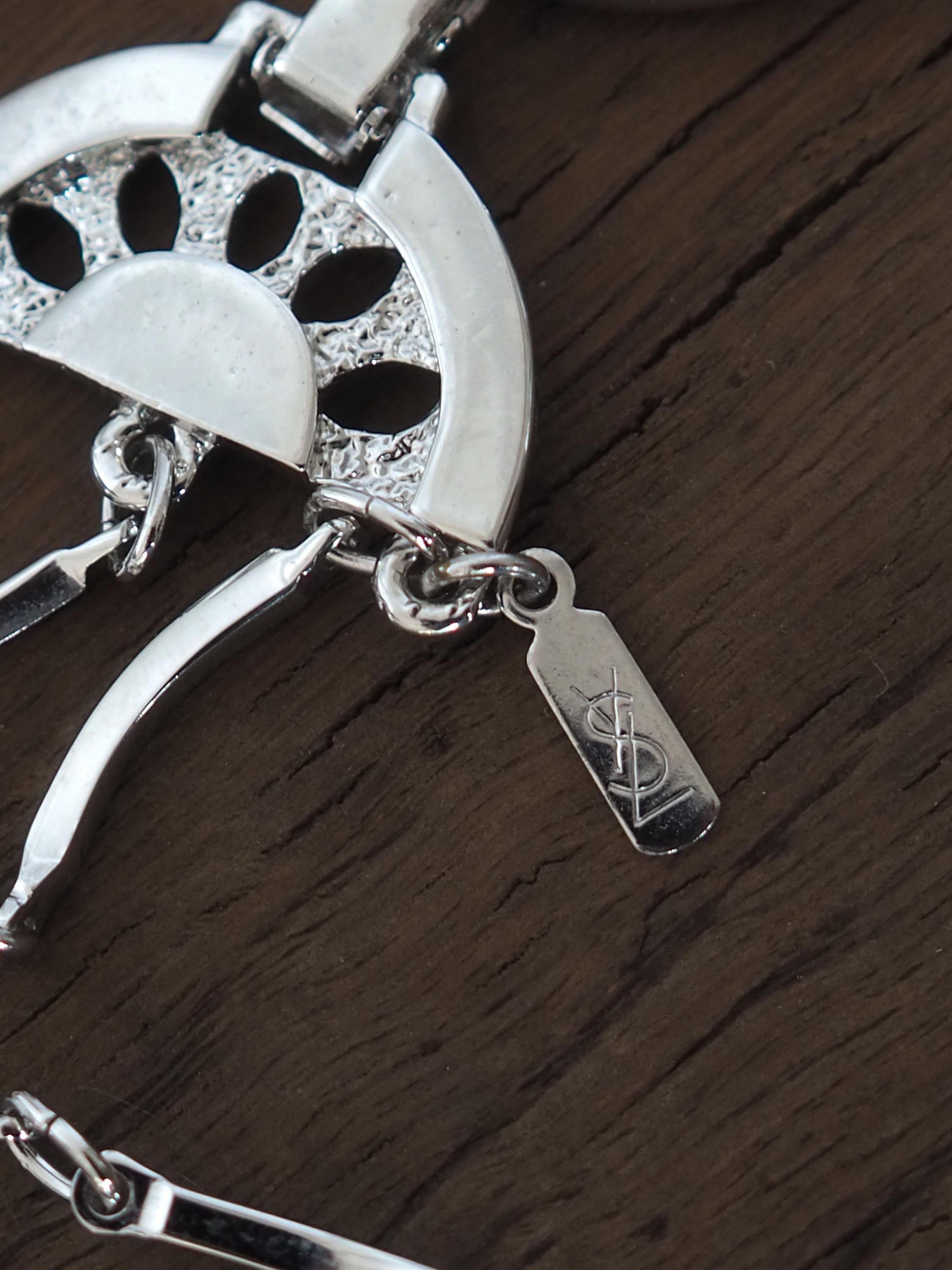 YSL Yves Saint Laurent Chain Long Necklace Silver Metal Vintage Authentic