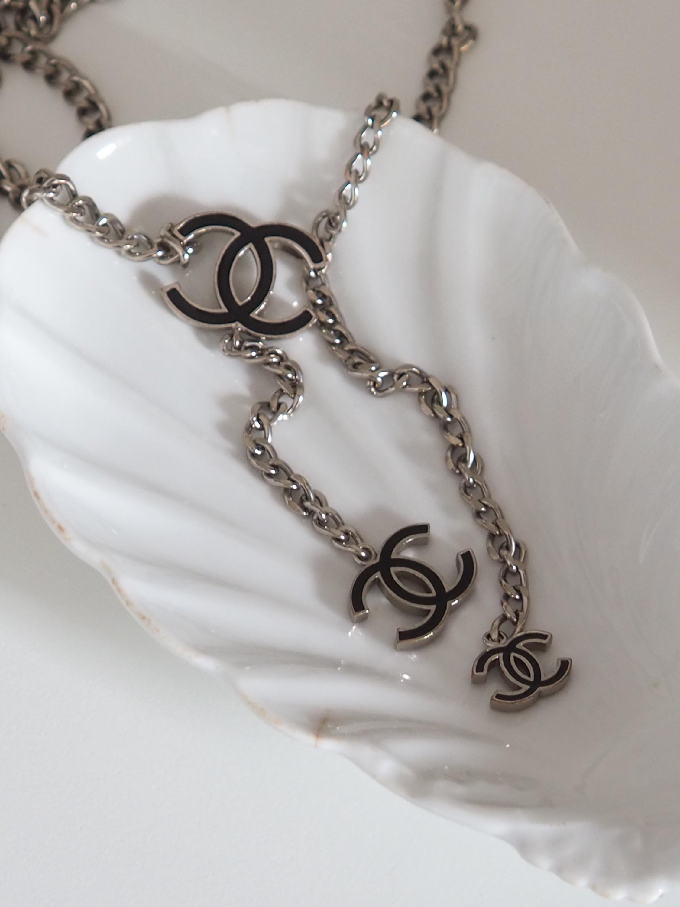 CHANEL COCO Chain Belt Silver Metal COCO Logo Vintage Authentic