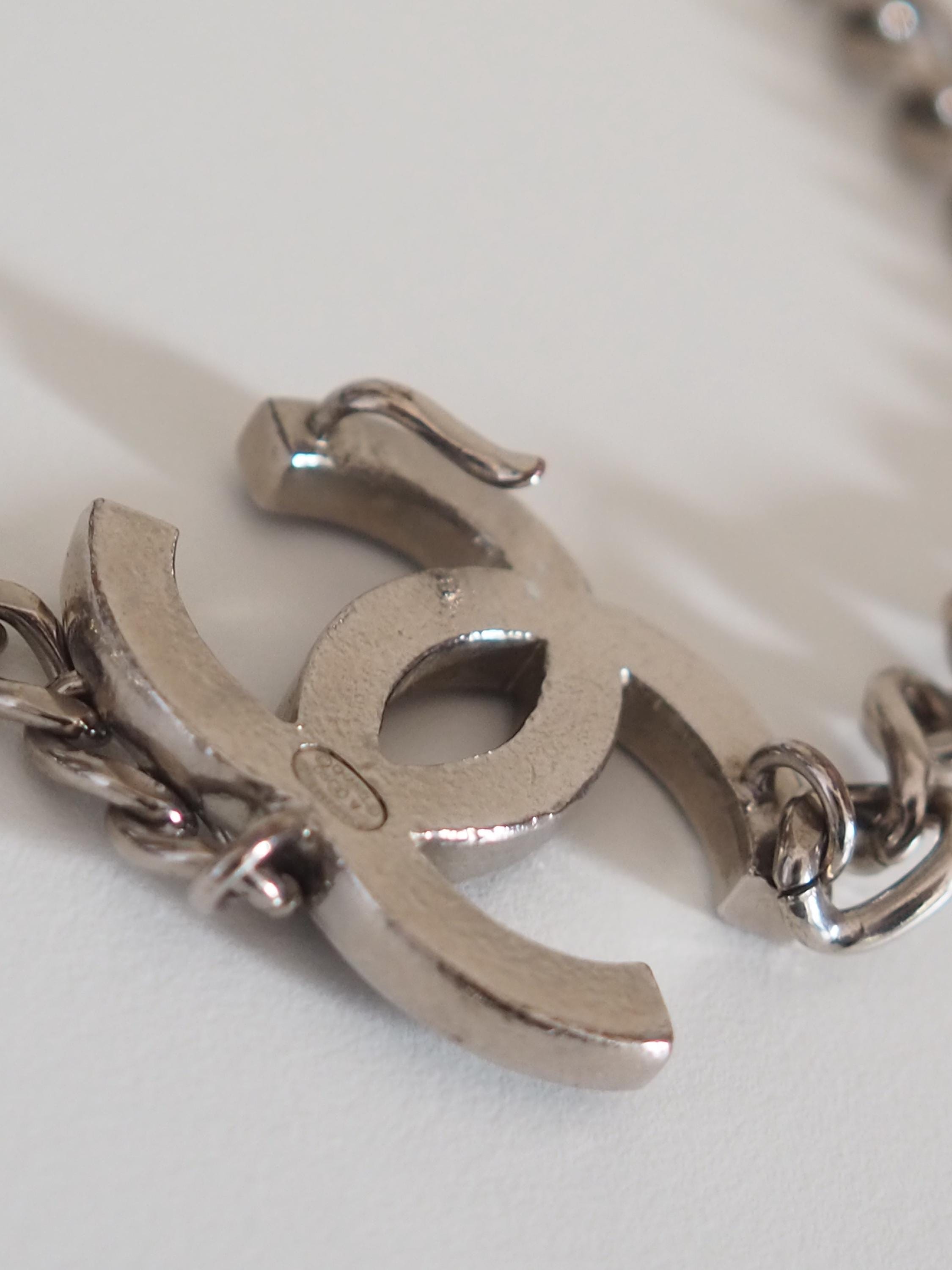 CHANEL COCO Chain Belt Silver Metal COCO Logo Vintage Authentic