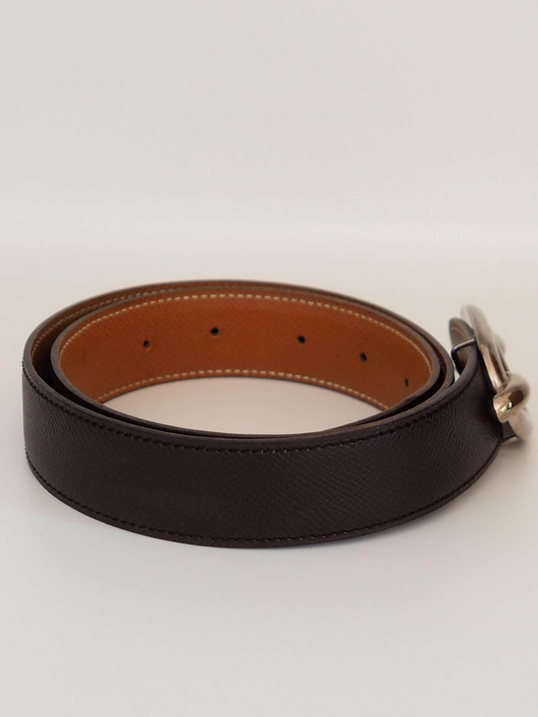 HERMES Chaine d'Ancre Belt 75 size Brown Leather Silver Metal Ladies Unisex Vintage Authentic Box