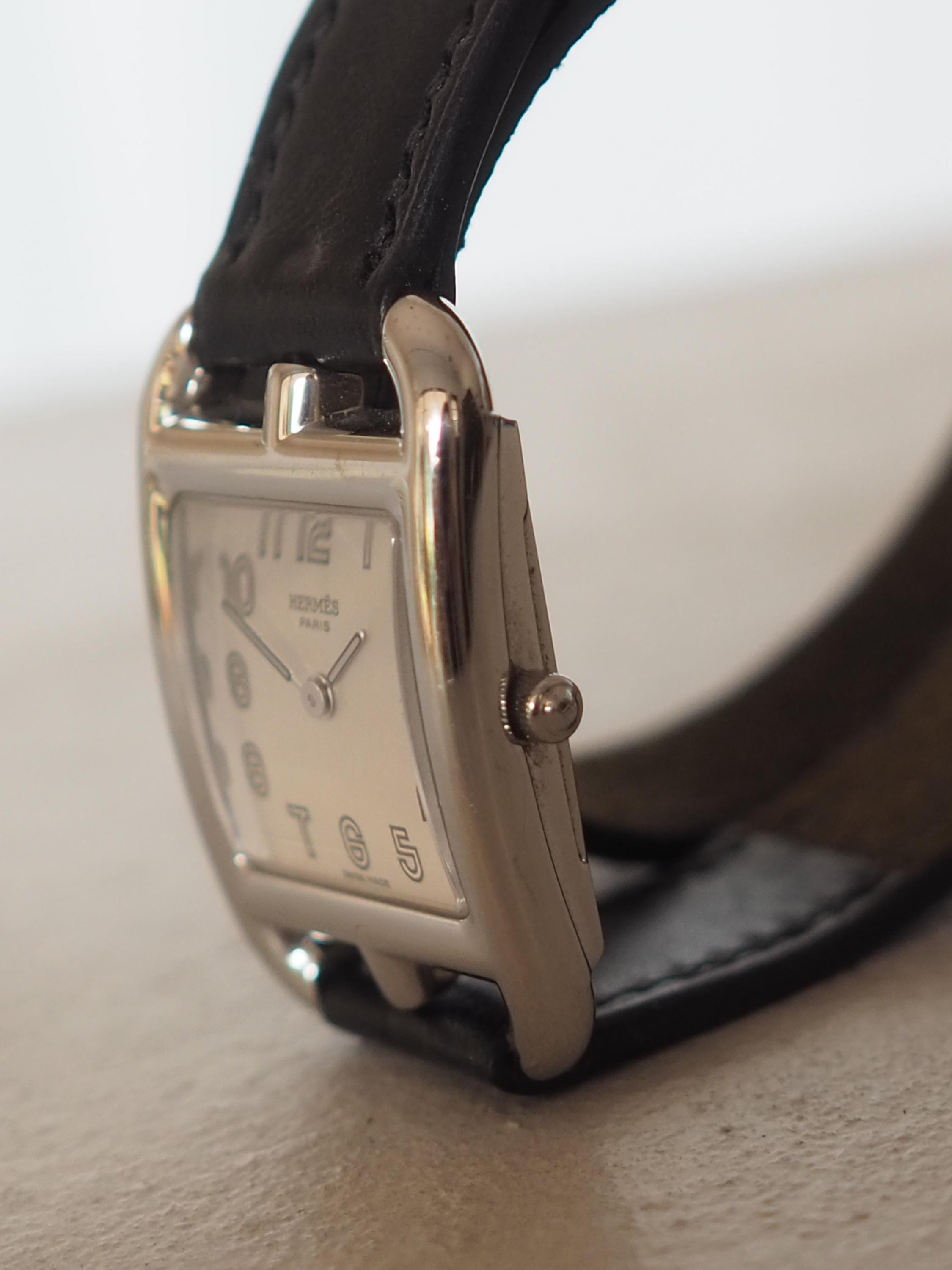 HERMES Cape Cod Watch Wristwatch Double Tour Silver Black CC1.710 Quartz Dial Ladies Vintage Authentic