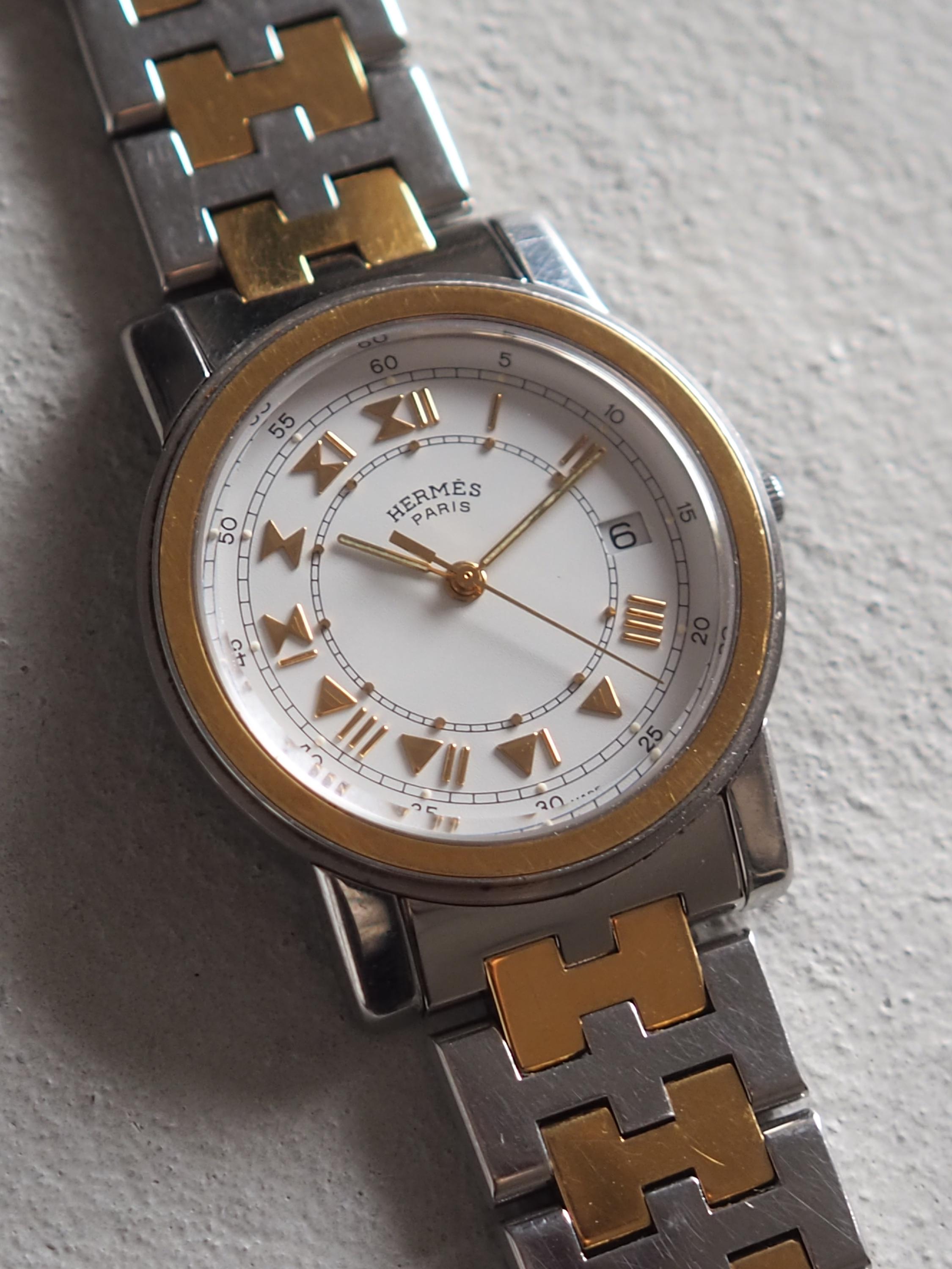 HERMES Carrick Watch Watches Stainless Steel Unisex Mens Ladies Silver Gold Color Combi Watch Wristwatch Quartz Vintage