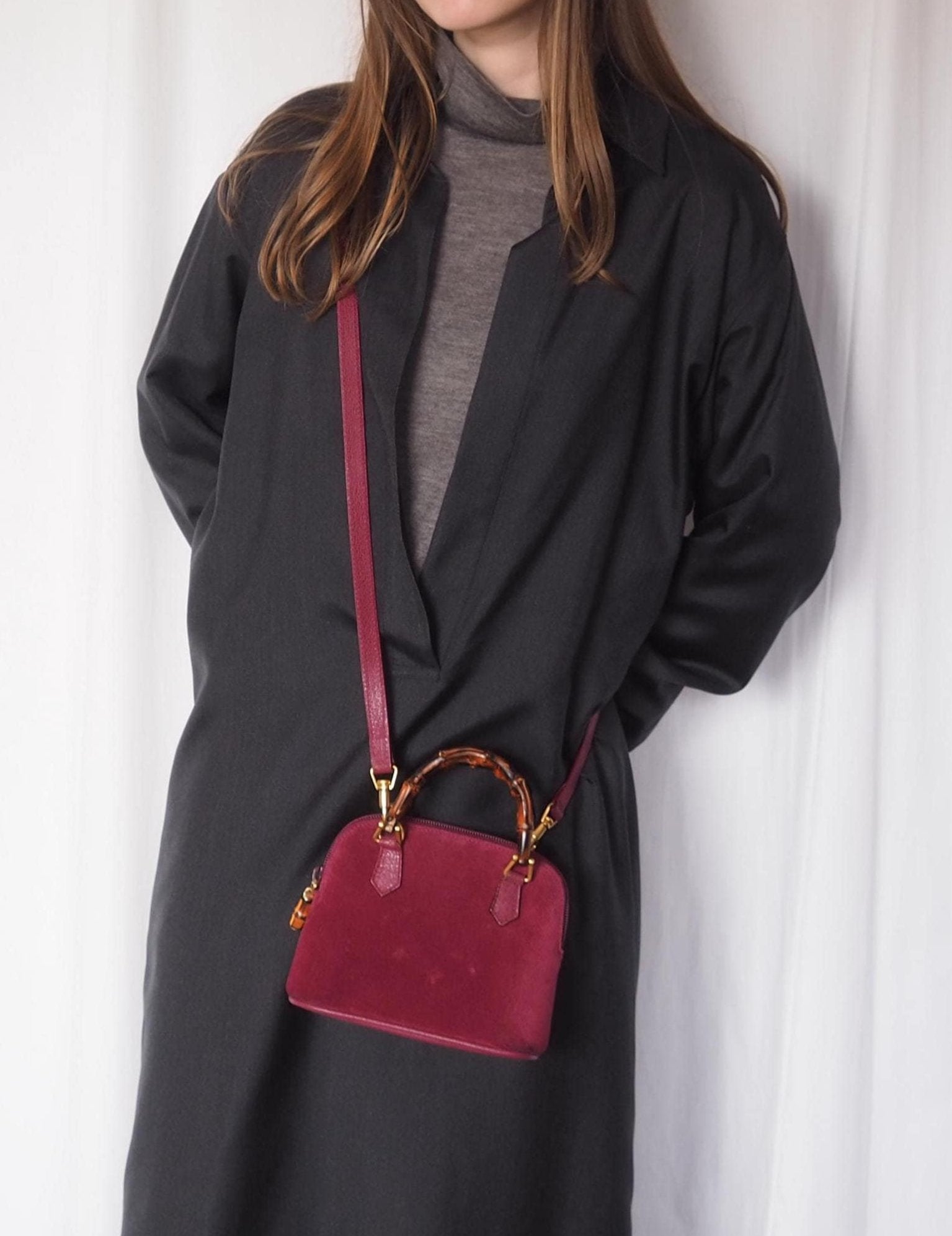 GUCCI グッチ バンブー 2way ハンド ショルダー バッグ スエード 