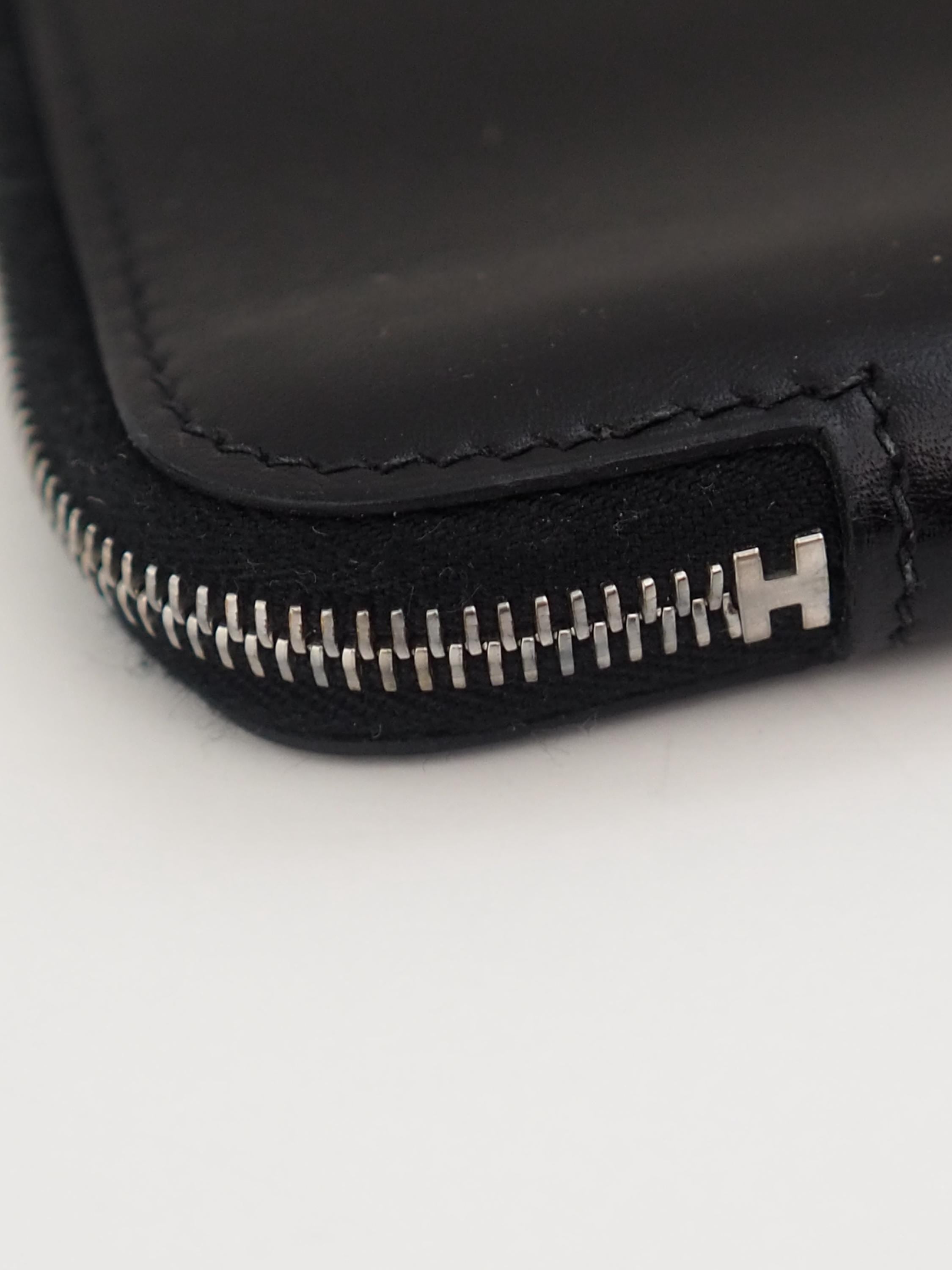 HERMES Agenda Card Purse Wallet Organizer Case Passport Black Leather Box calf Silver Metal Vintage Authentic