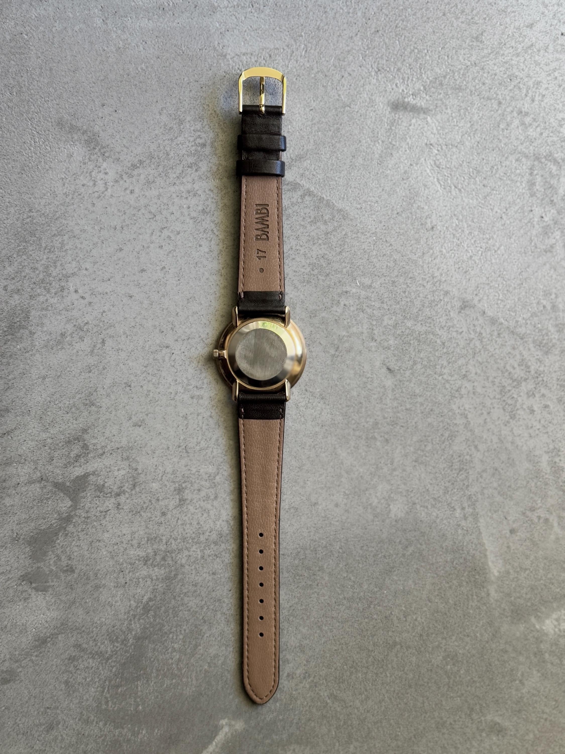 OMEGA DE VILLE Watch Round Gold Color Stainless steel Brown Leather Men's Unisex Vintage Antique Authentic