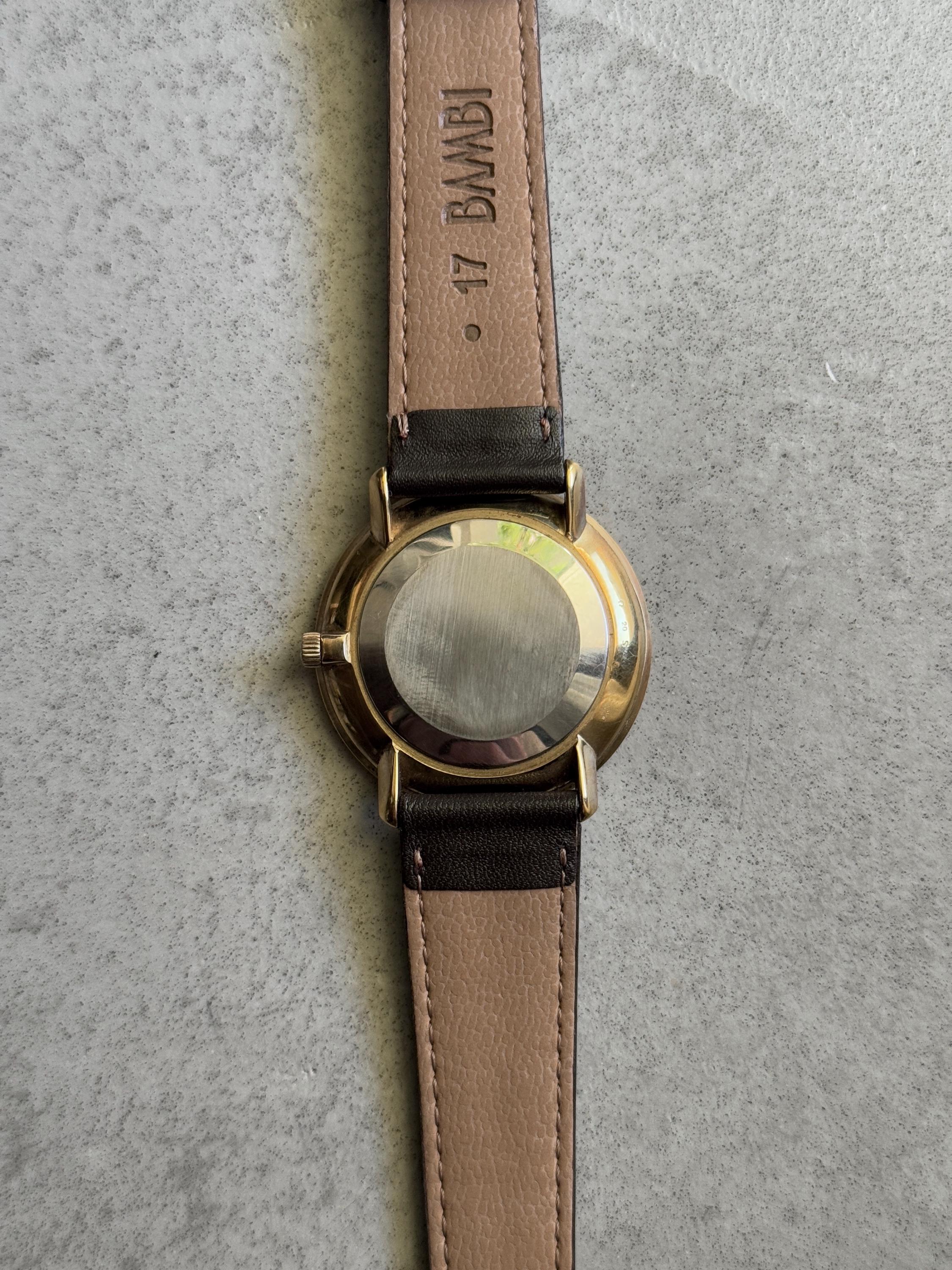 OMEGA DE VILLE Watch Round Gold Color Stainless steel Brown Leather Men's Unisex Vintage Antique Authentic