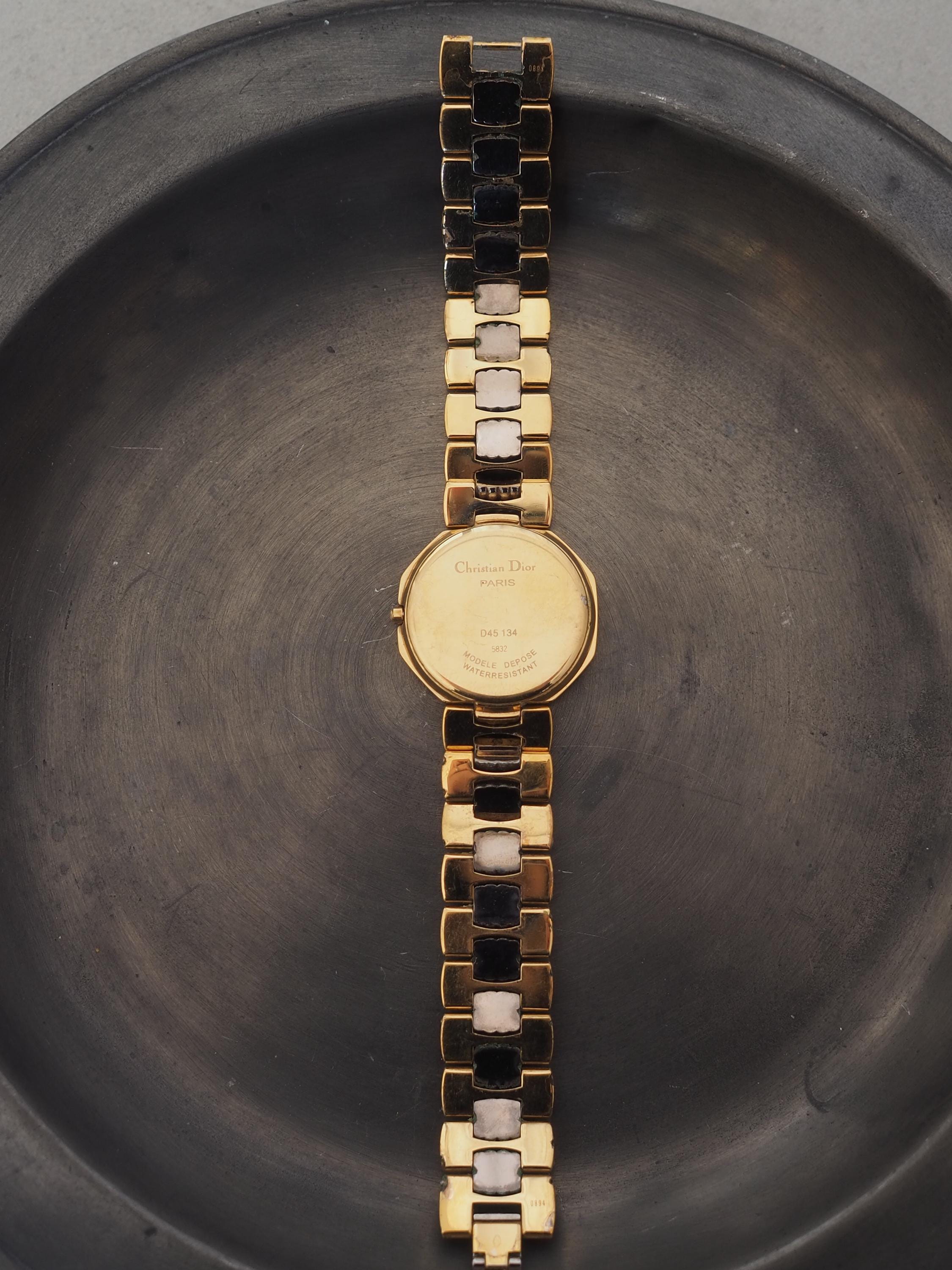 Christian Dior Octagon Watch Gold Silver Metal Quartz Wristwatch Unisex Mens Ladies Vintage Authentic