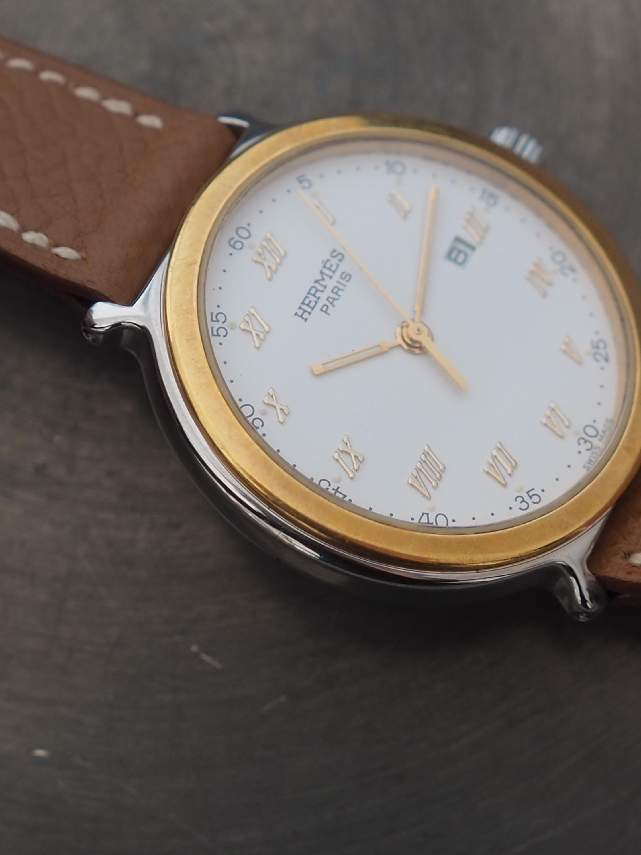 HERMES Carrick Watch Watches Stainless Steel Leather Belt Unisex Mens Ladies Silver Gold Color Combi Watch Wristwatch Quartz Vintage