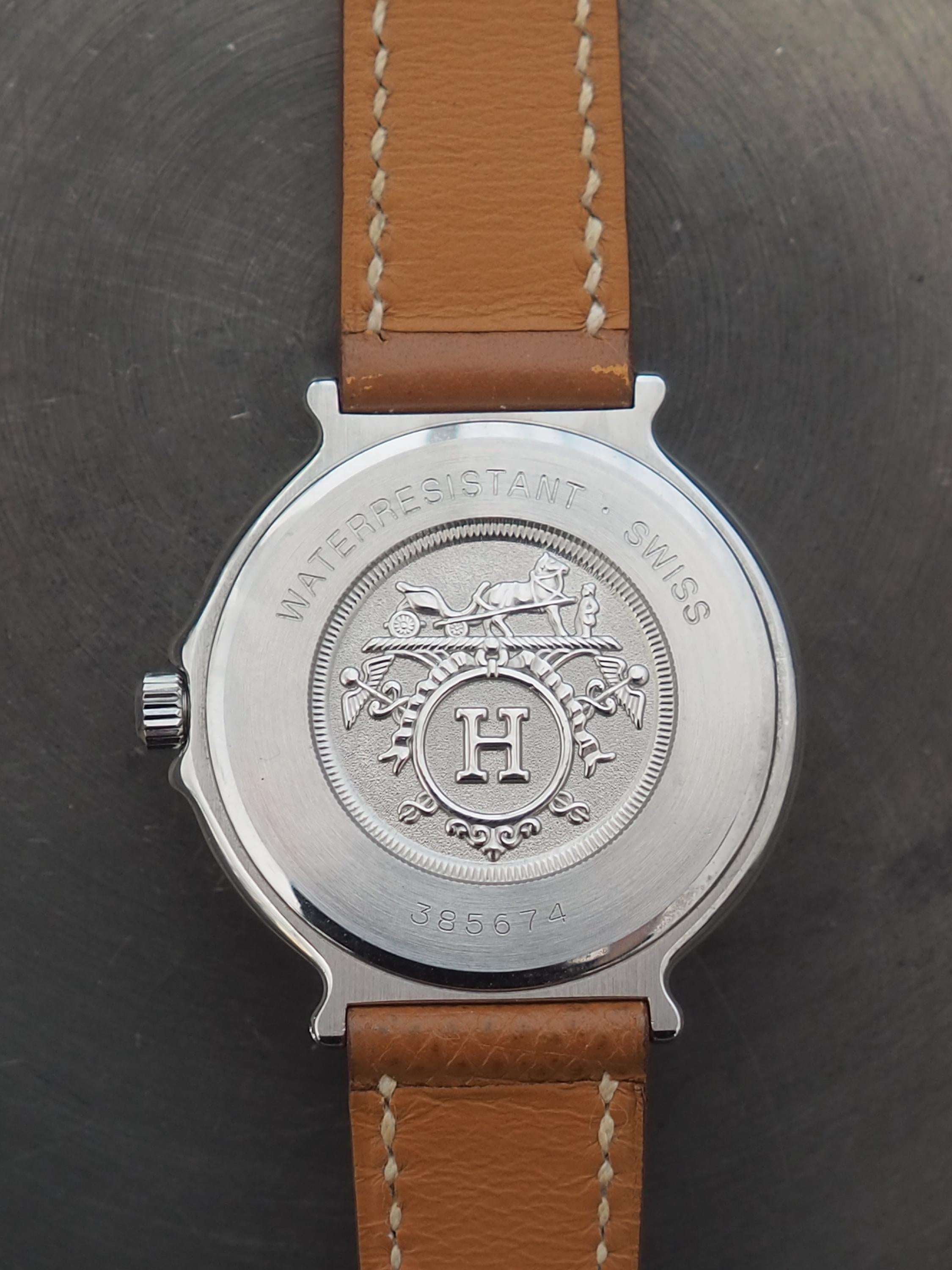 HERMES Carrick Watch Watches Stainless Steel Leather Belt Unisex Mens Ladies Silver Gold Color Combi Watch Wristwatch Quartz Vintage