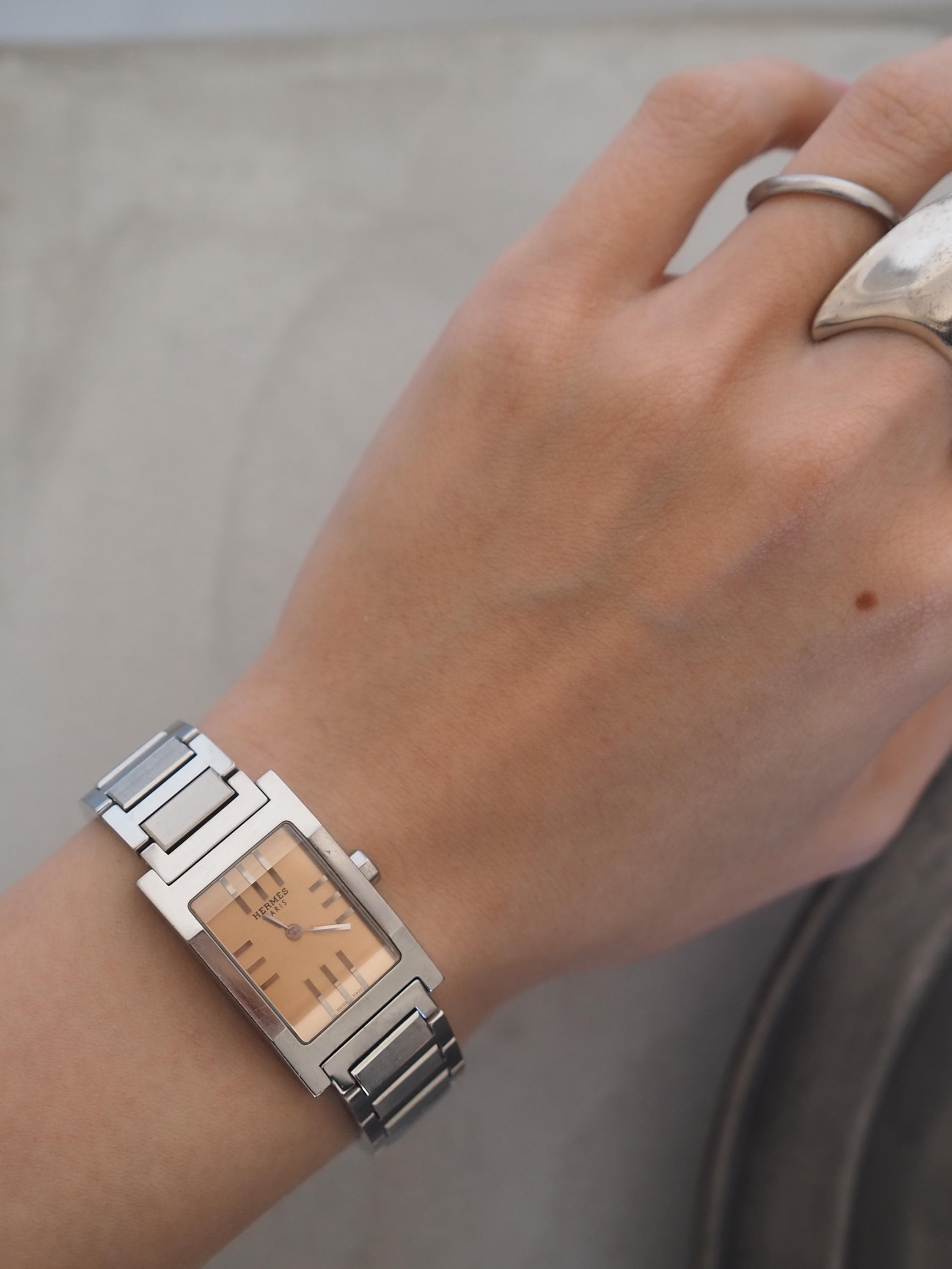 HERMES Tandem Watches Watch TA1.210 Silver Color Stainless steel Brown dial Vintage Authentic