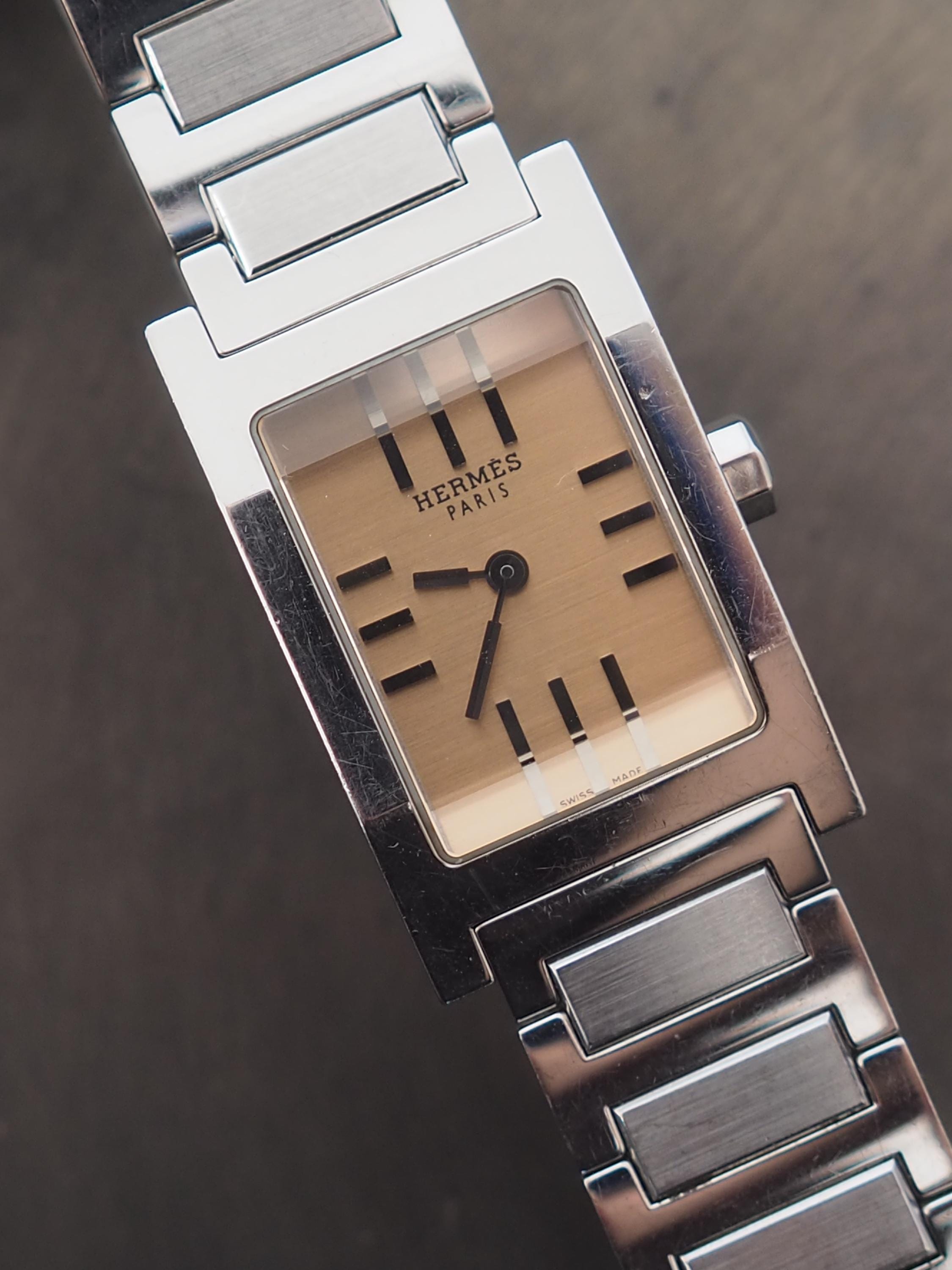 HERMES Tandem Watches Watch TA1.210 Silver Color Stainless steel Brown dial Vintage Authentic