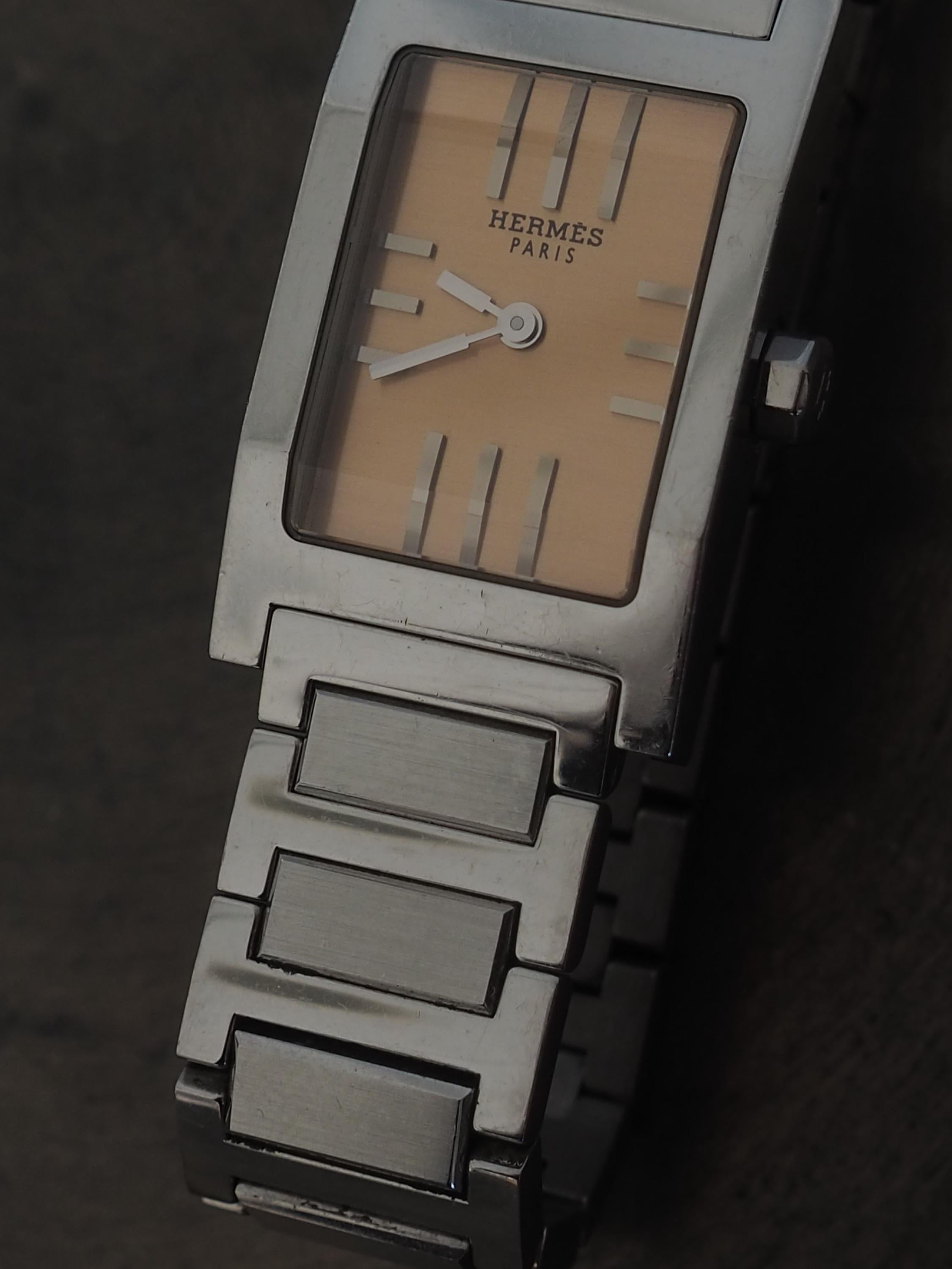 HERMES Tandem Watches Watch TA1.210 Silver Color Stainless steel Brown dial Vintage Authentic