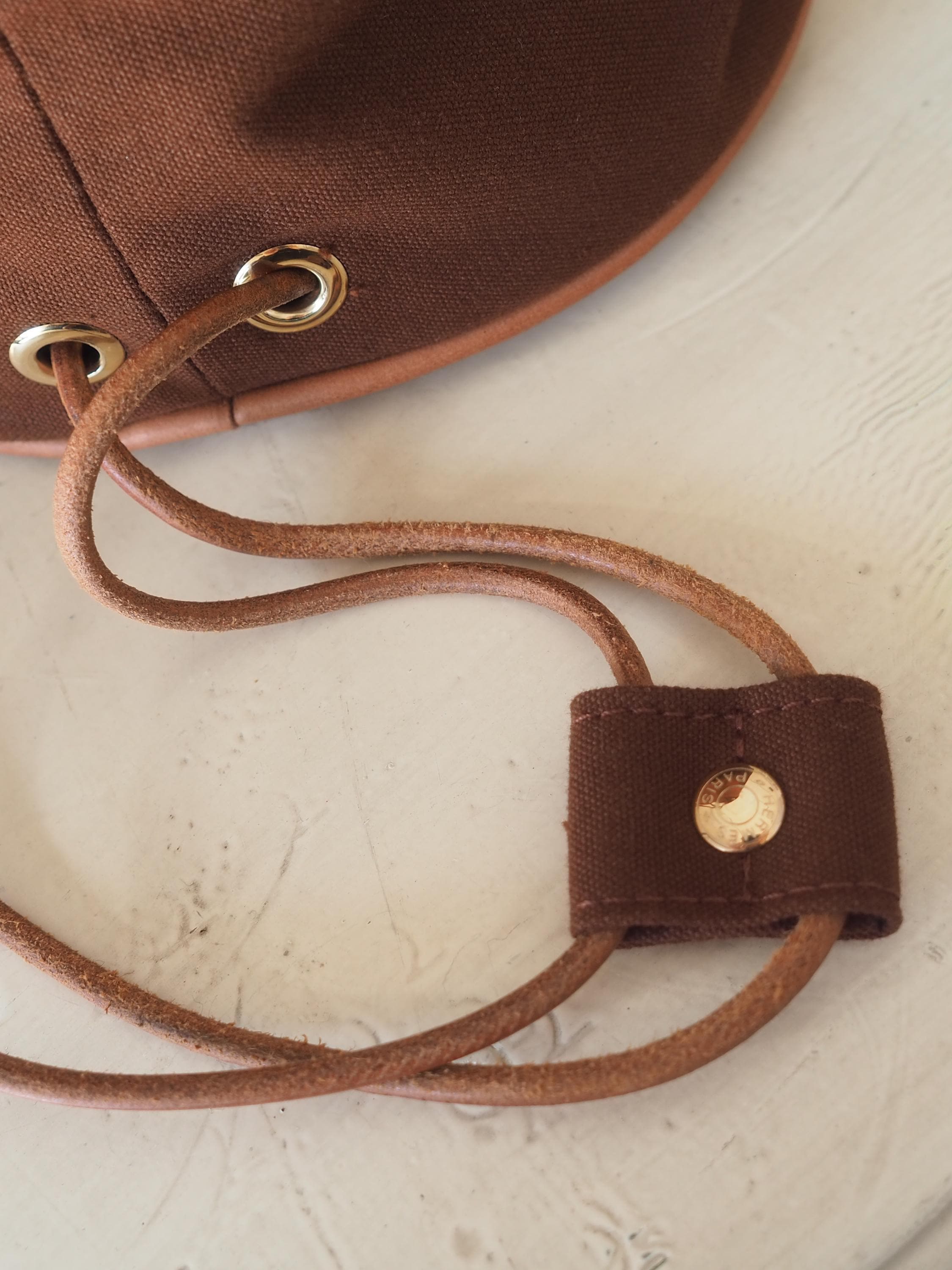 HERMES Polochon Mimir Backpack Canvas Leather Brown Authentic Vintage