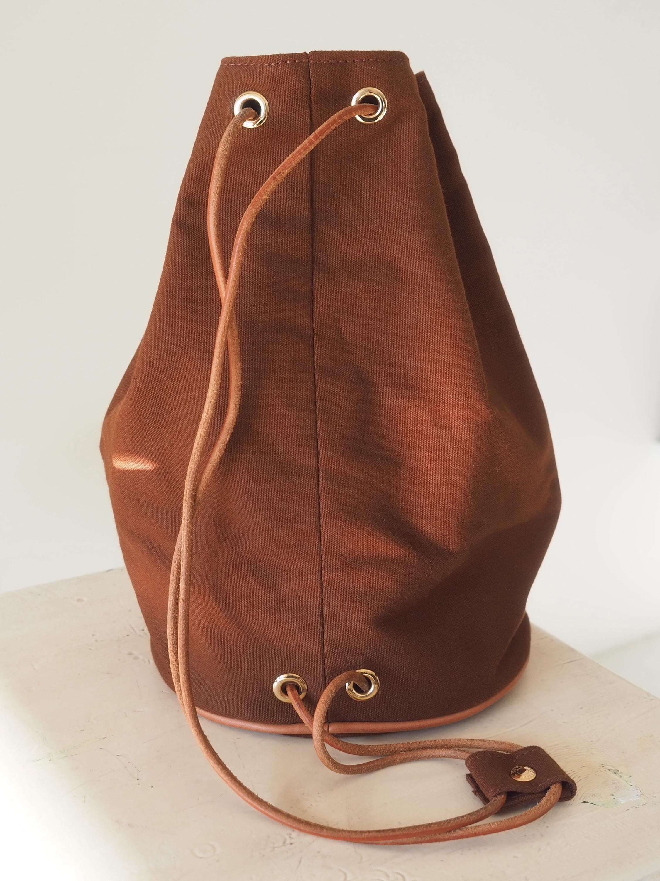 HERMES Polochon Mimir Backpack Canvas Leather Brown Authentic Vintage