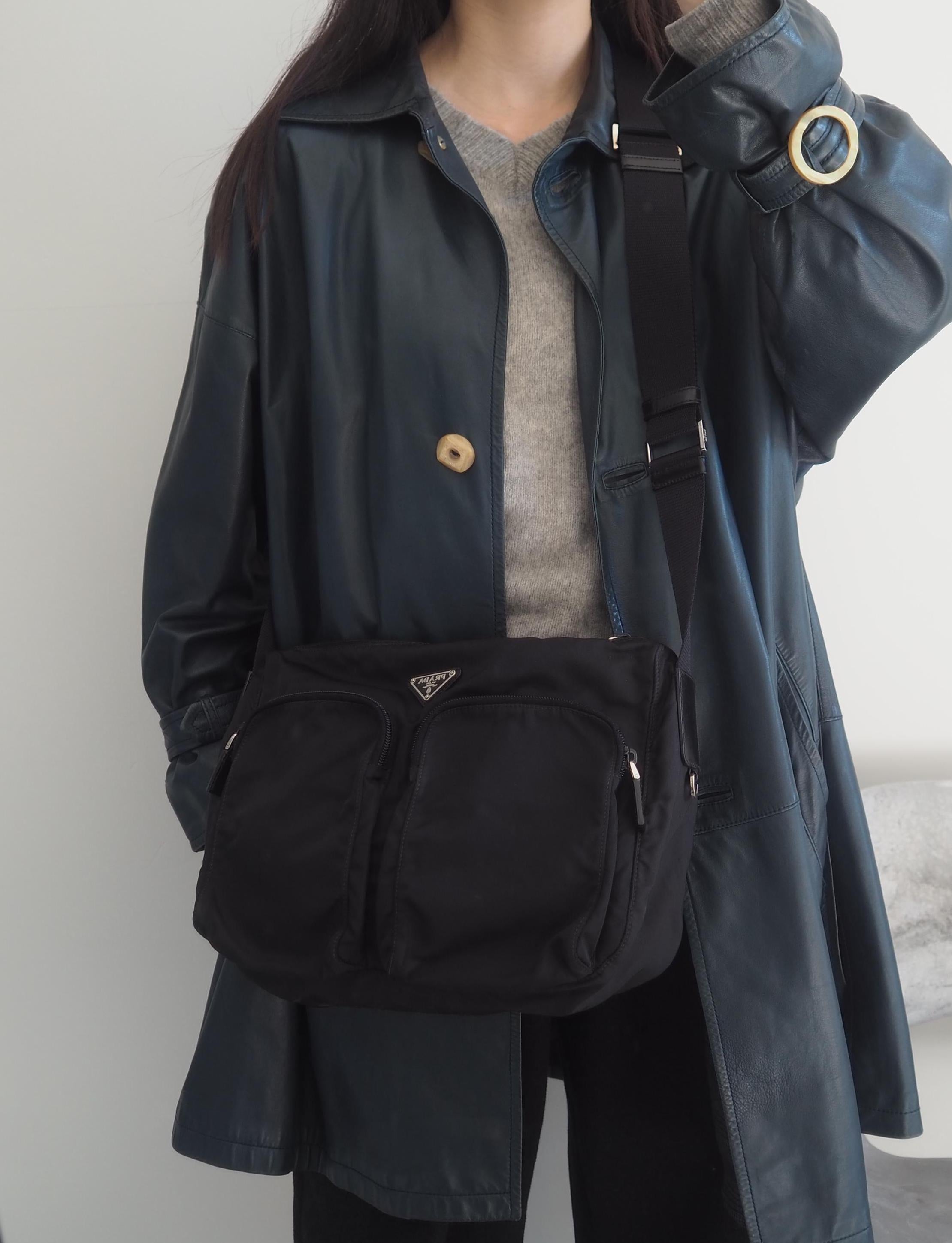 PRADA Nylon Shoulder Bag Triangle Plate Black Logo Purse Vintage Authentic