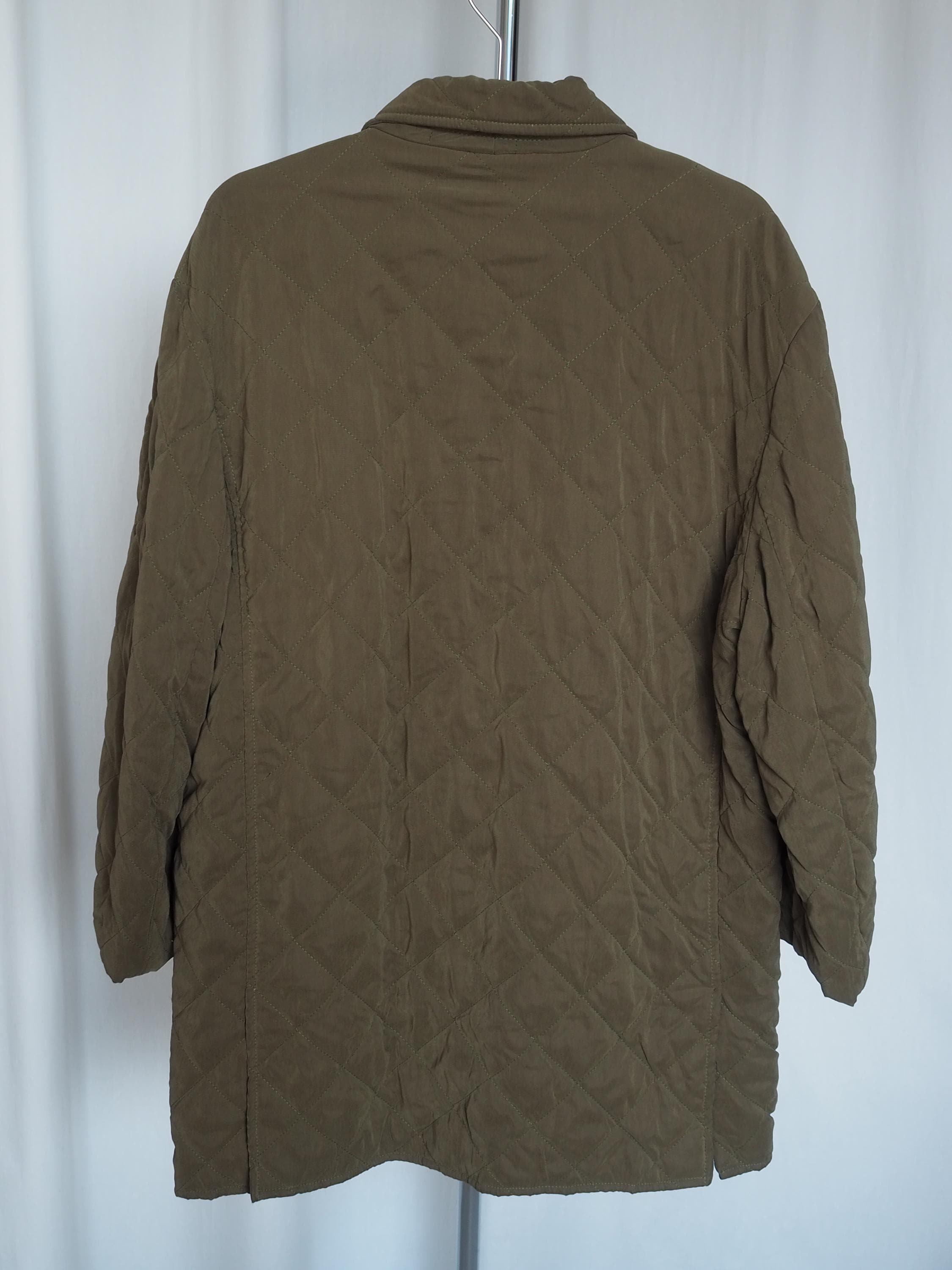 HERMES Quilted Jacket Buffalo horn Button Size 48 Unisex Khaki Green Vintage Authentic