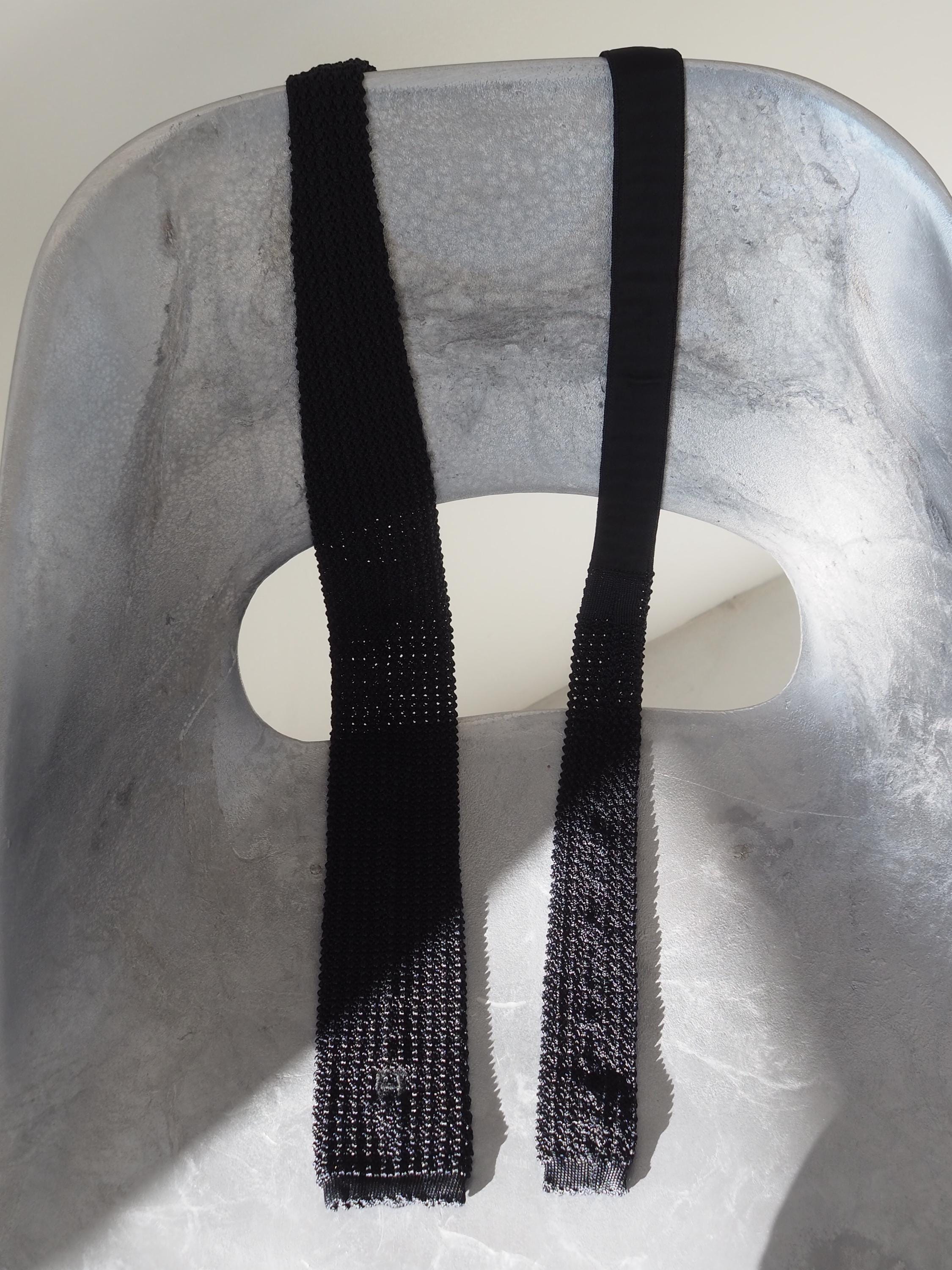 HERMES Knit Tie Black Silk Vintage Authentic