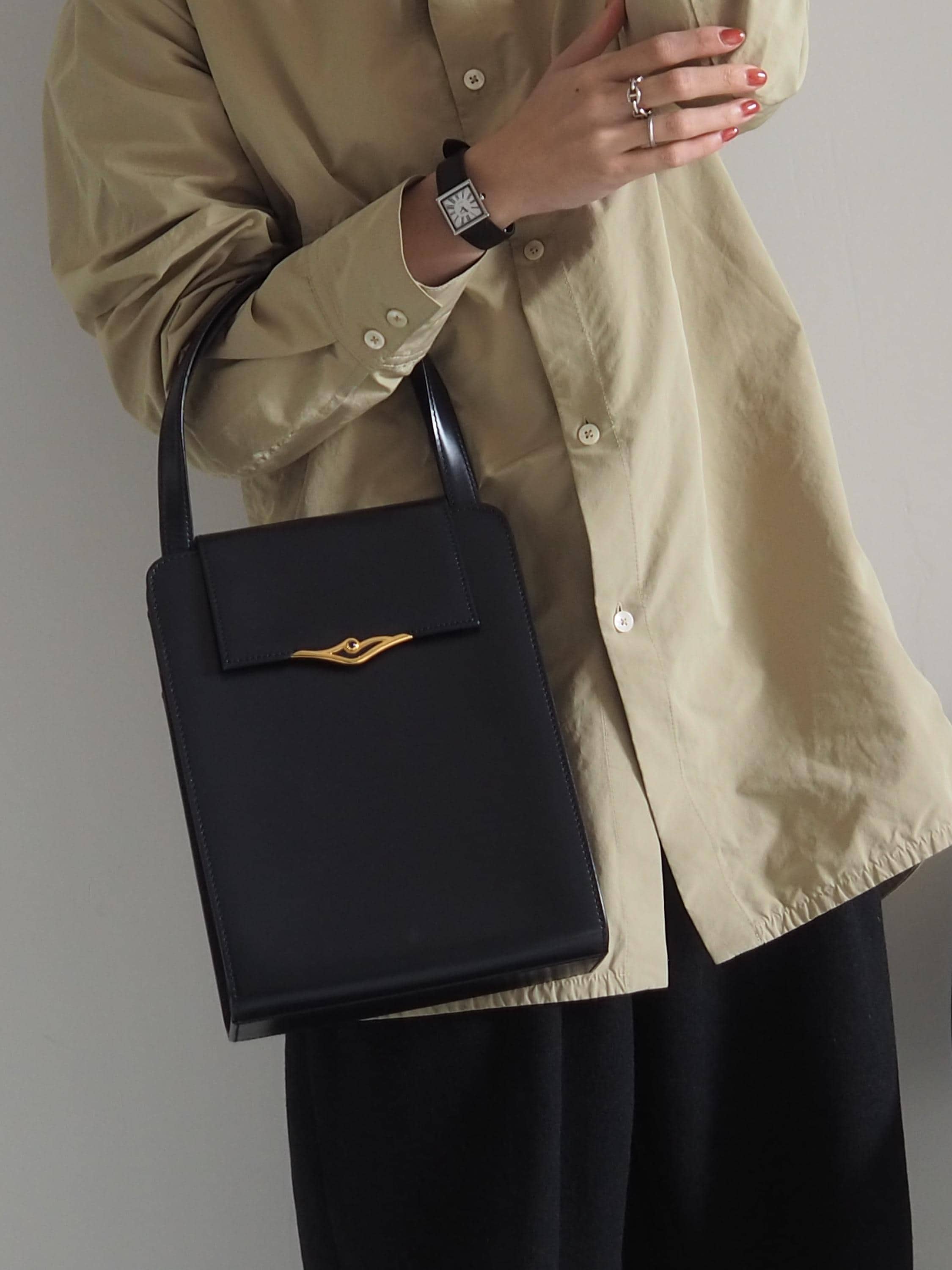 Cartier Sapphire line Hand bag Navy Leather Vintage Authentic