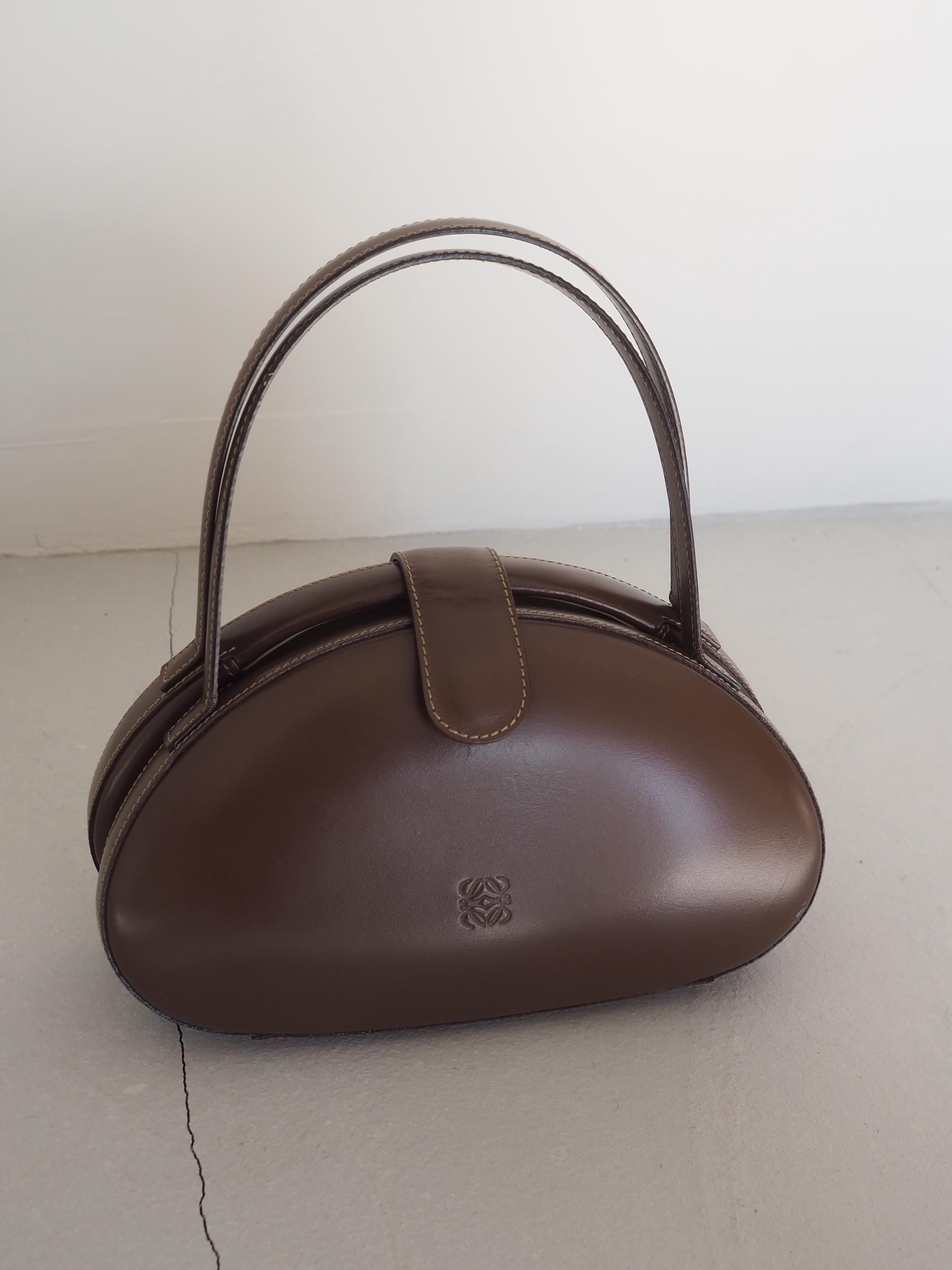 LOEWE Circle Hand Bag Anagram Brown Leather Vintage Authentic Very Rare