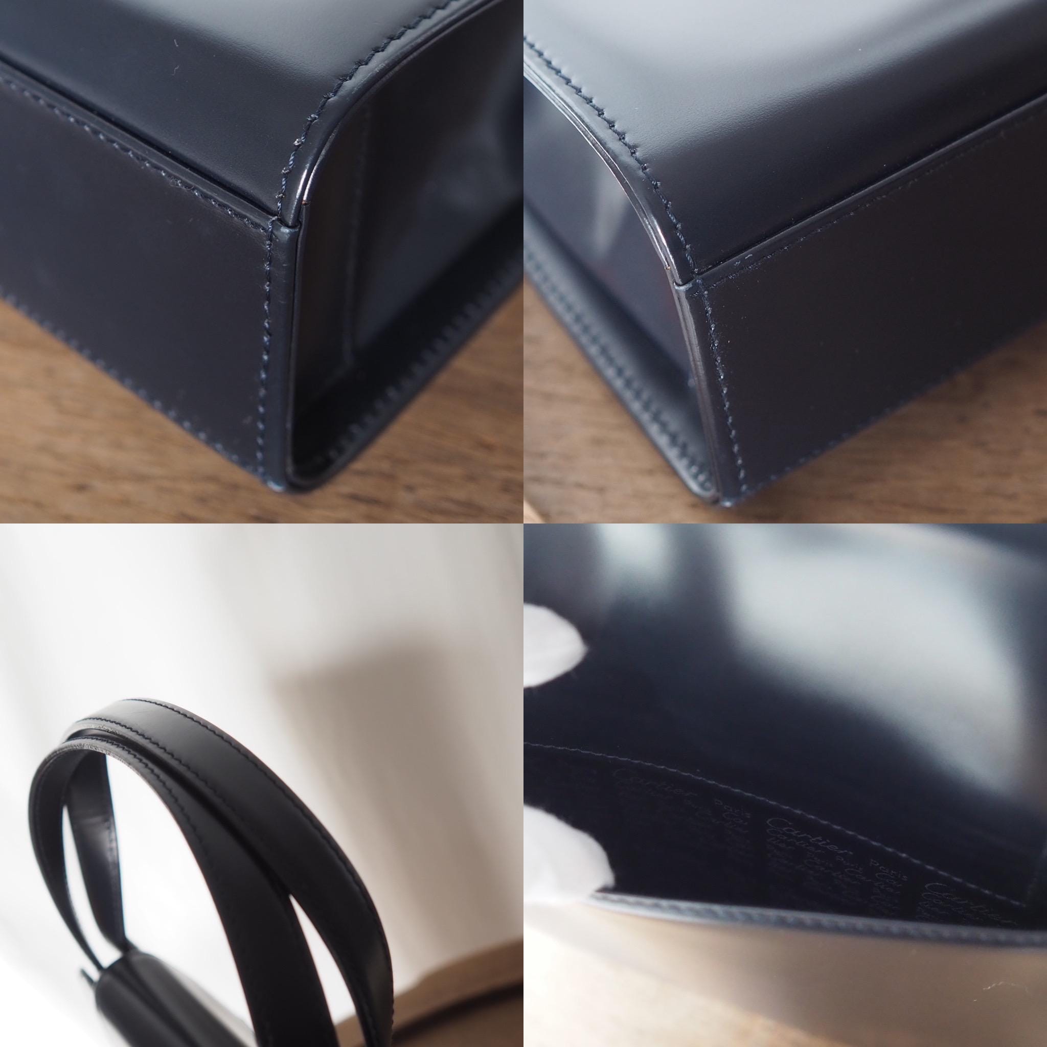 Cartier Sapphire line Hand bag Navy Leather Vintage Authentic