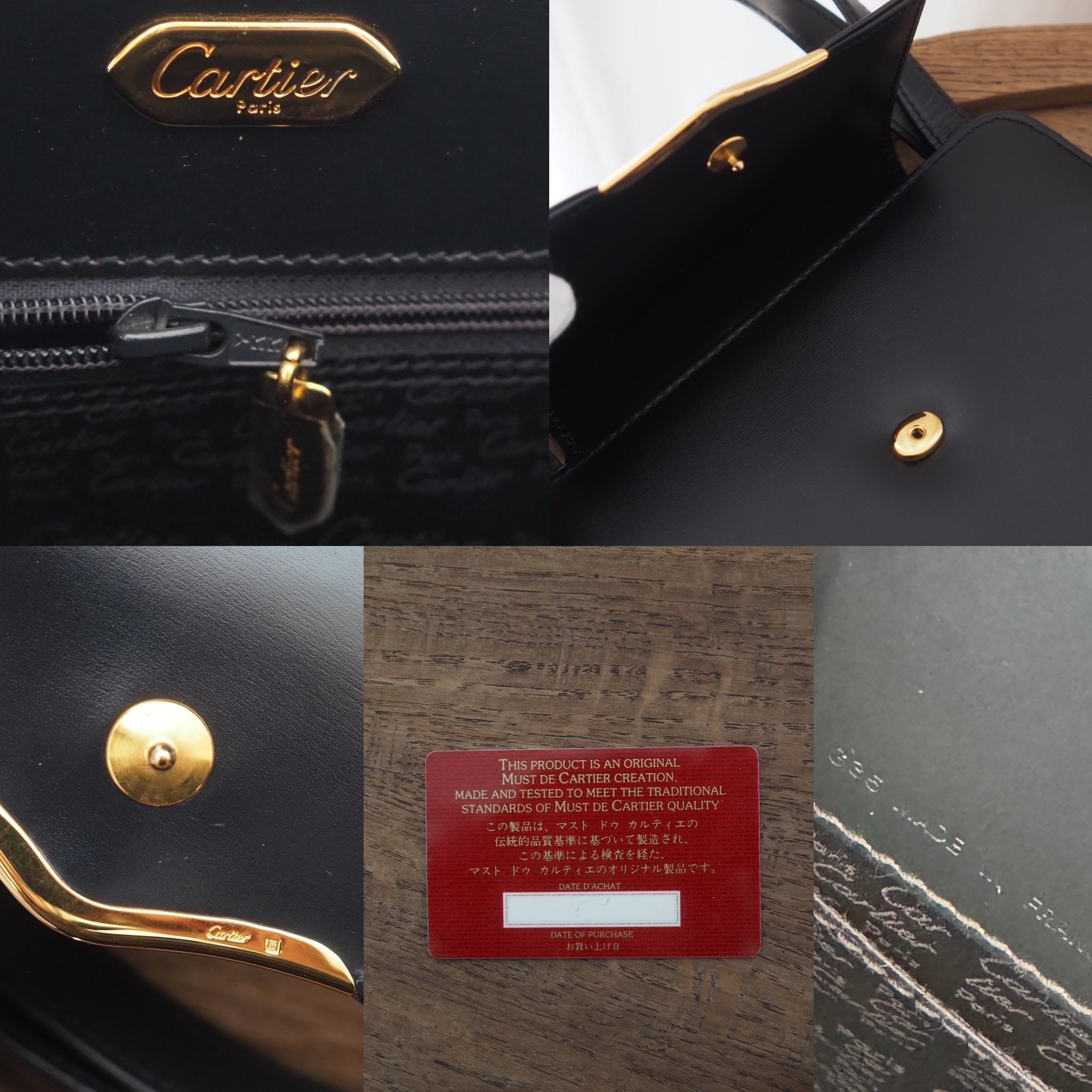 Cartier Sapphire line Hand bag Navy Leather Vintage Authentic