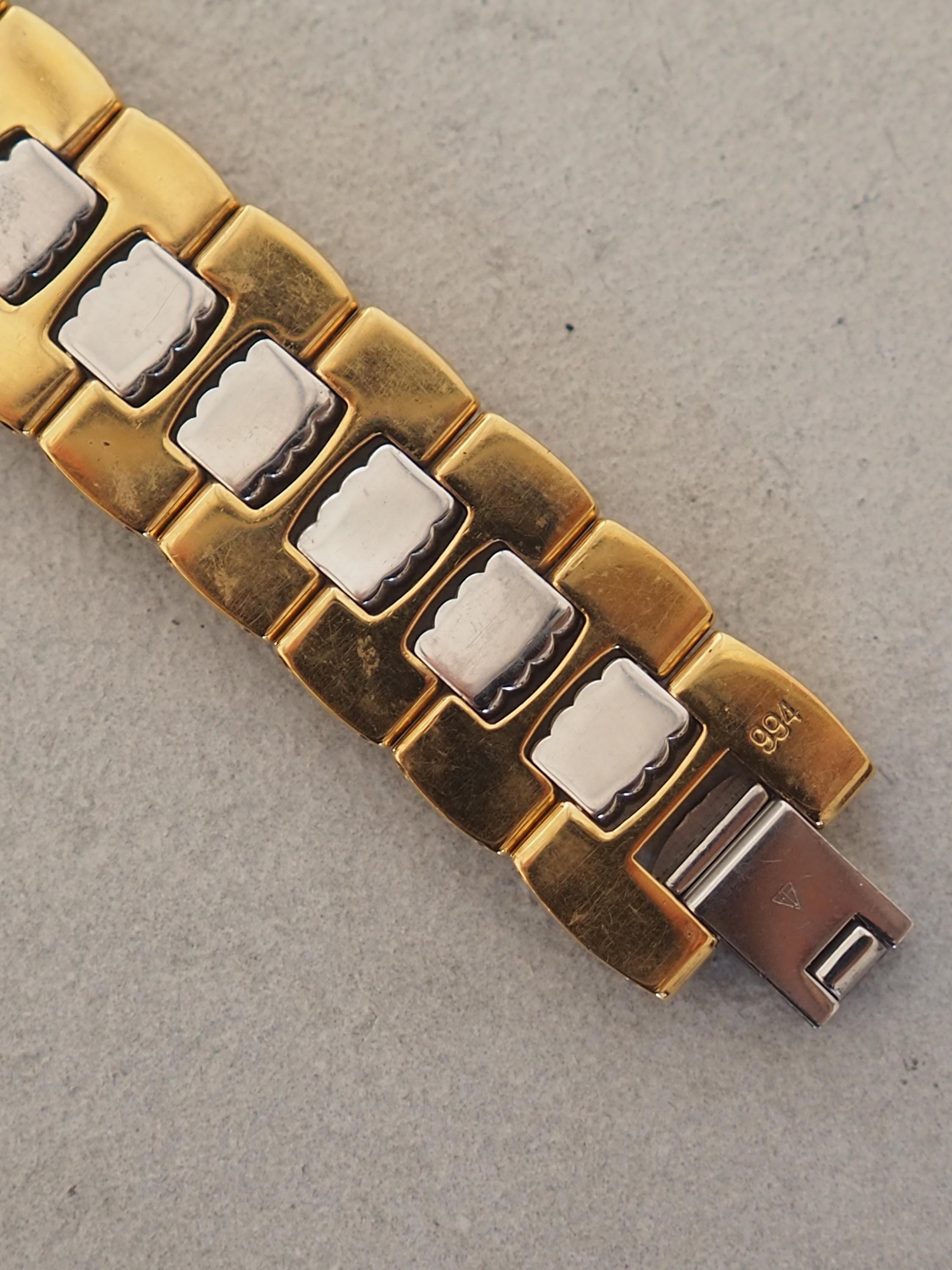 Christian Dior Octagon Watch Gold Silver Metal Quartz Wristwatch Ladies Vintage Authentic