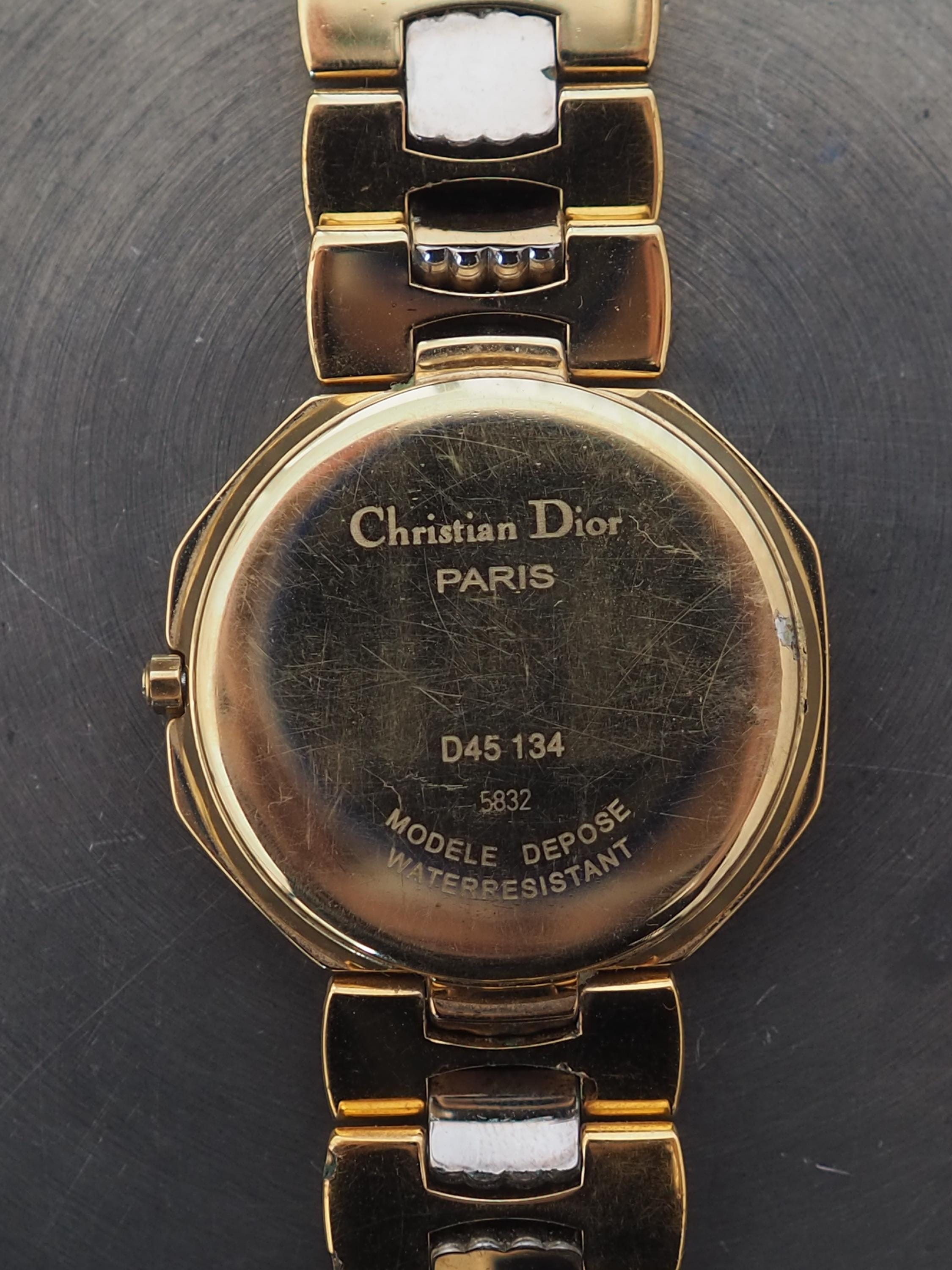 Christian Dior Octagon Watch Gold Silver Metal Quartz Wristwatch Unisex Mens Ladies Vintage Authentic