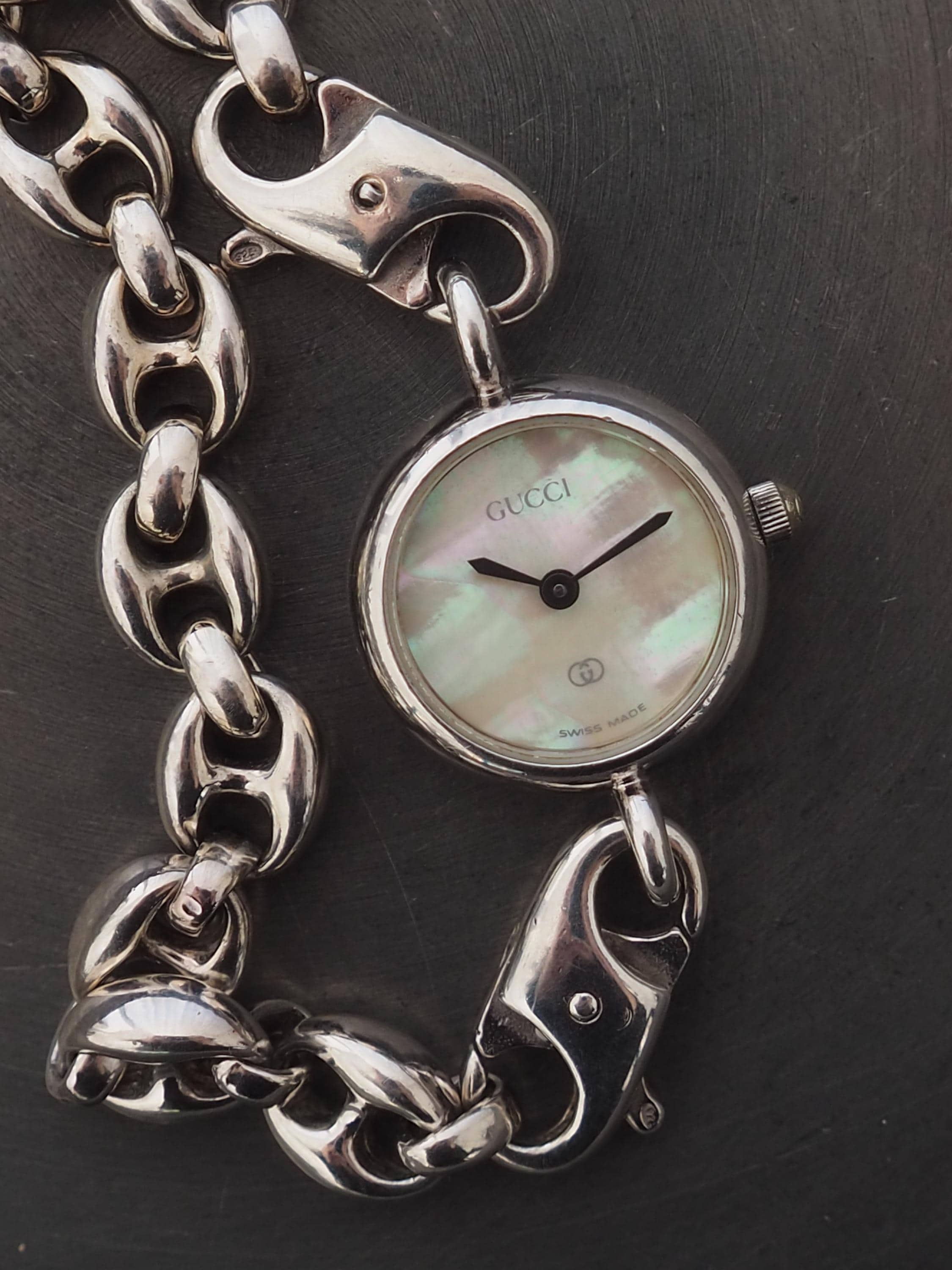 GUCCI Chain Bracelet Watch Wristwatch 2800 Silver 925 Face Shell Stainless steel Vintage Authentic