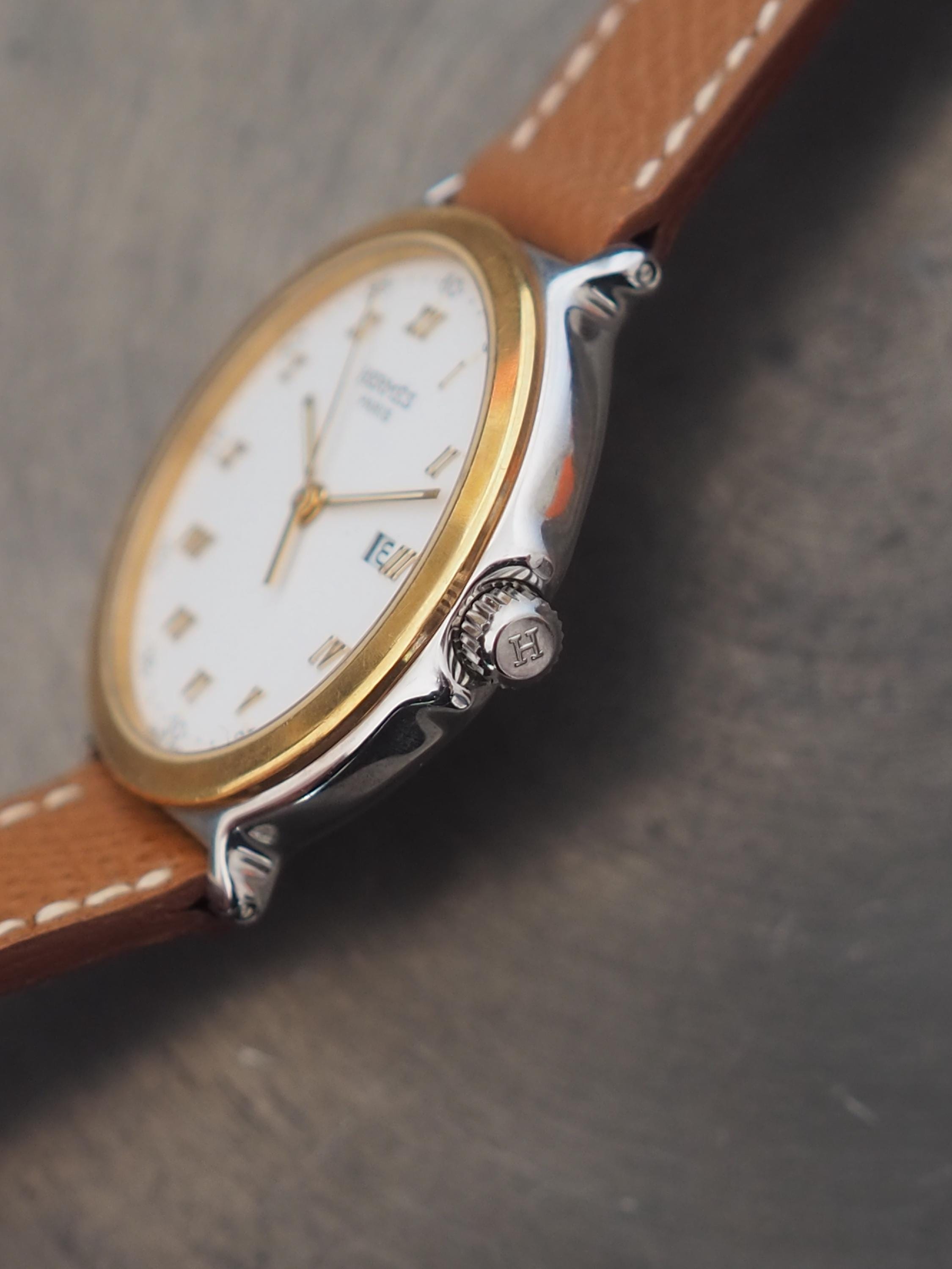 HERMES Carrick Watch Watches Stainless Steel Leather Belt Unisex Mens Ladies Silver Gold Color Combi Watch Wristwatch Quartz Vintage