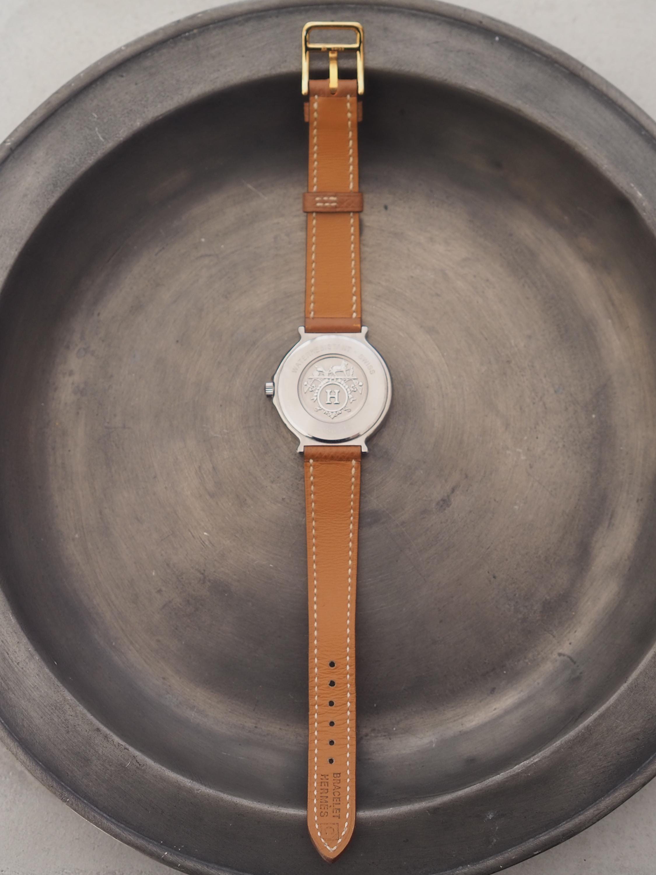 HERMES Carrick Watch Watches Stainless Steel Leather Belt Unisex Mens Ladies Silver Gold Color Combi Watch Wristwatch Quartz Vintage