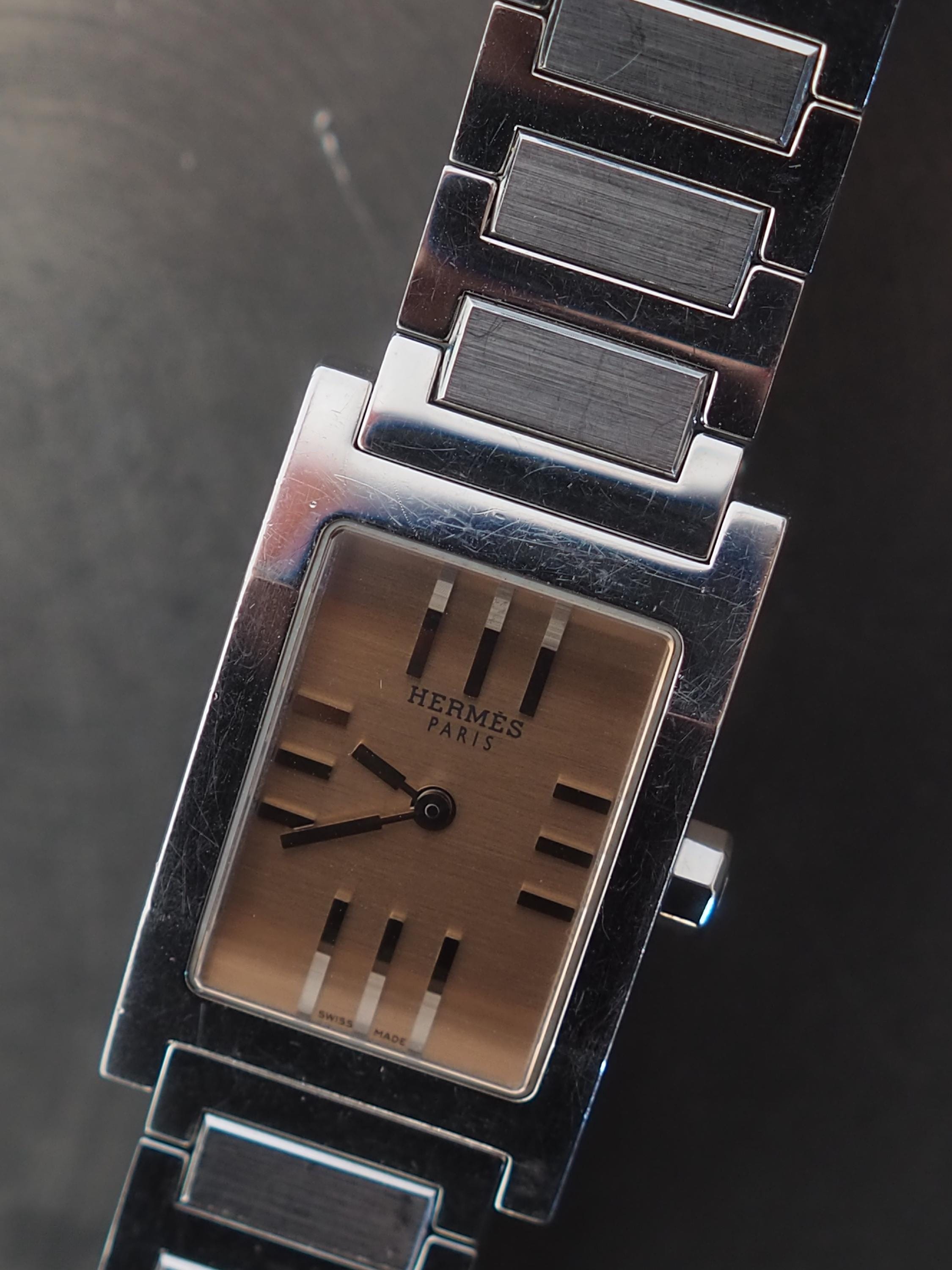 HERMES Tandem Watches Watch TA1.210 Silver Color Stainless steel Brown dial Vintage Authentic