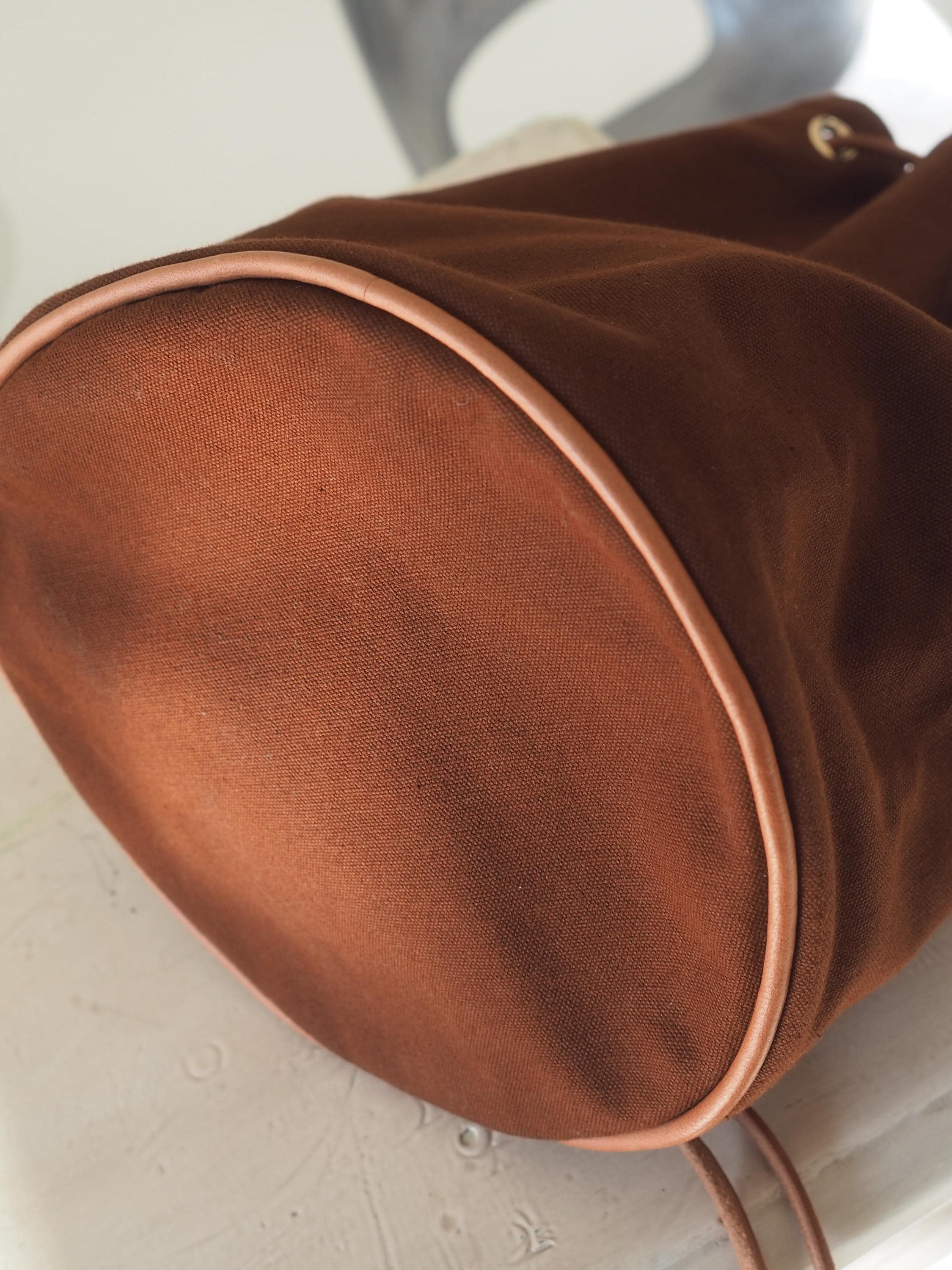 HERMES Polochon Mimir Backpack Canvas Leather Brown Authentic Vintage