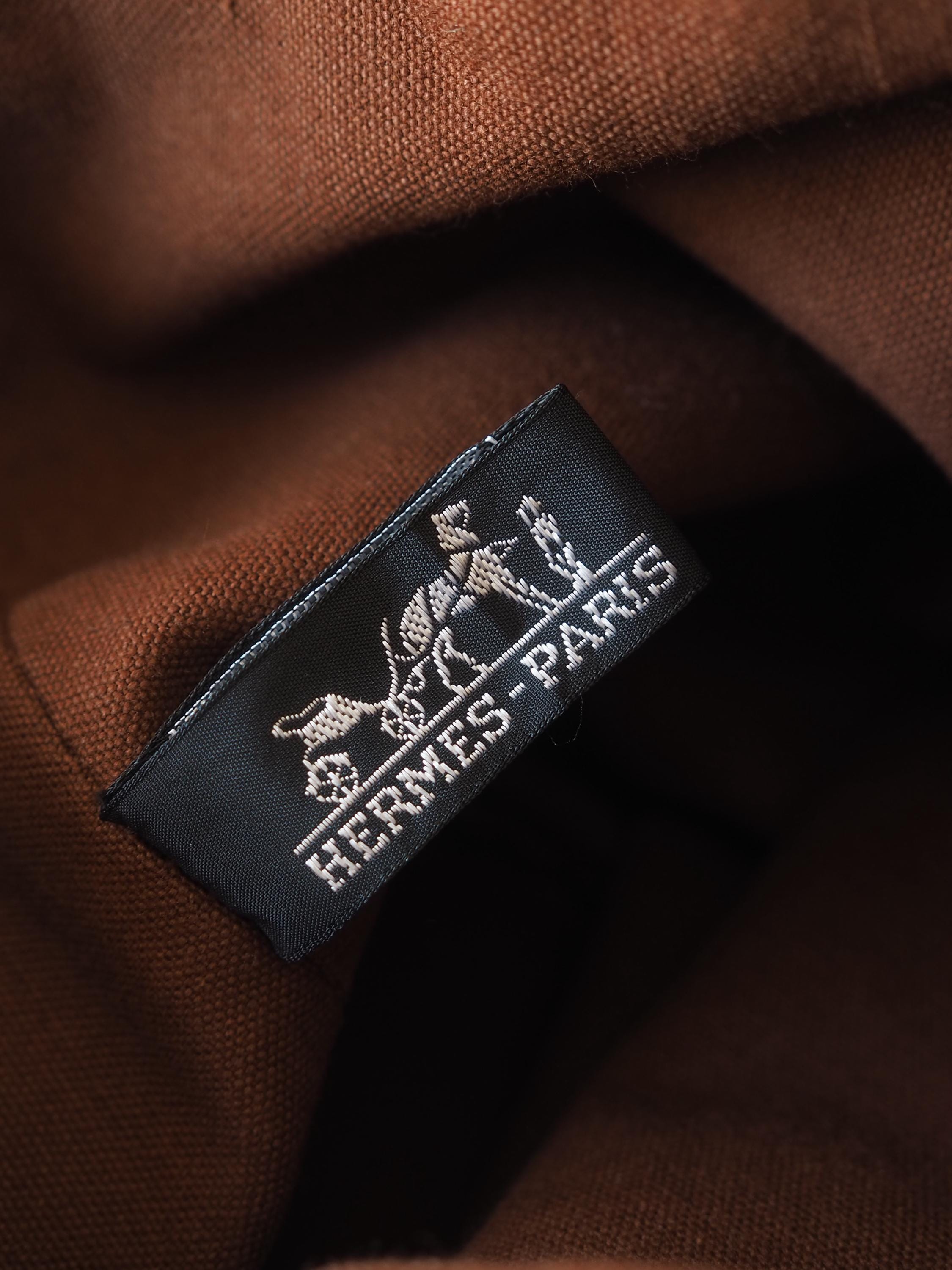 HERMES Polochon Mimir Backpack Canvas Leather Brown Authentic Vintage