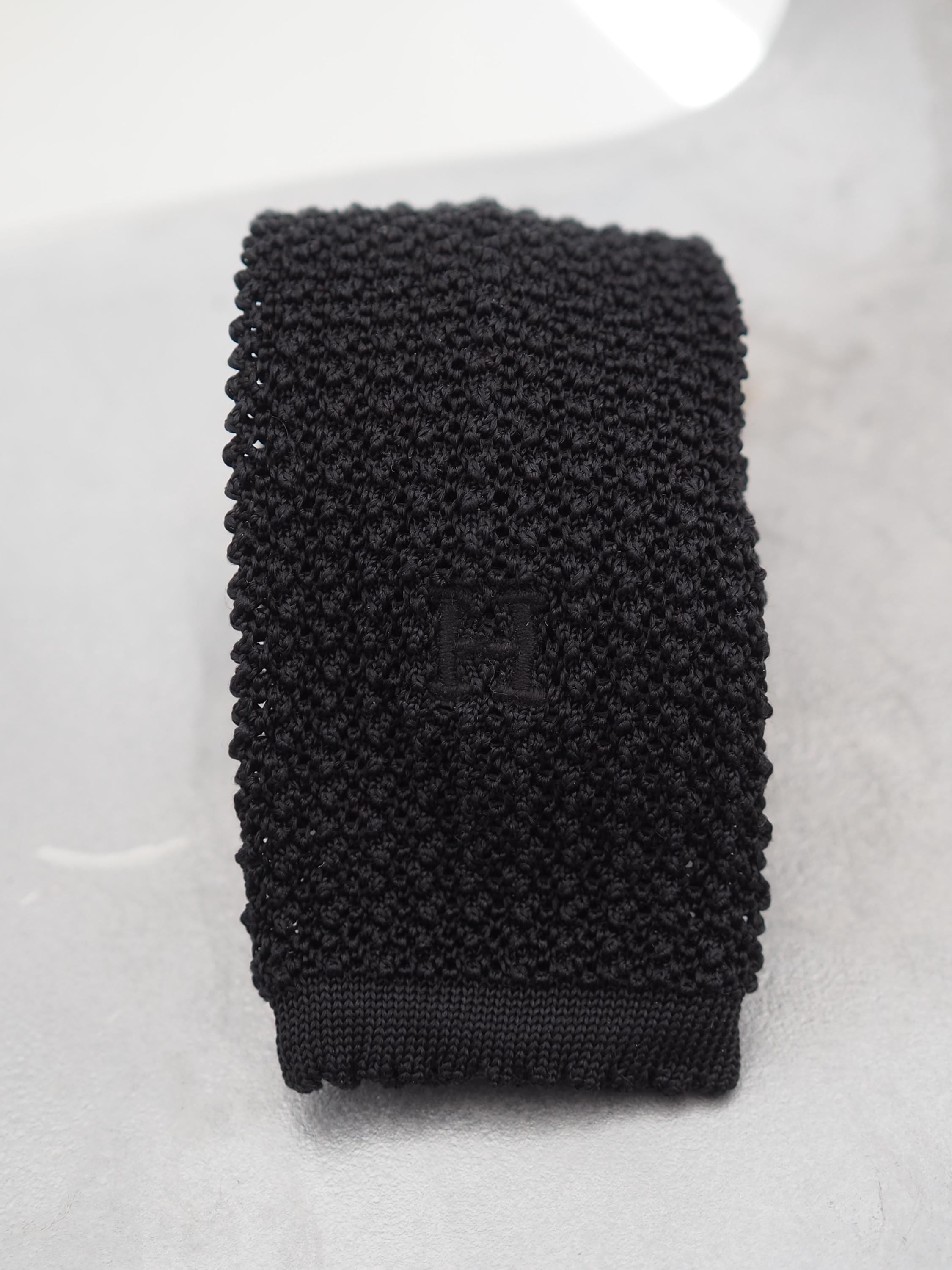 HERMES Knit Tie Black Silk Vintage Authentic