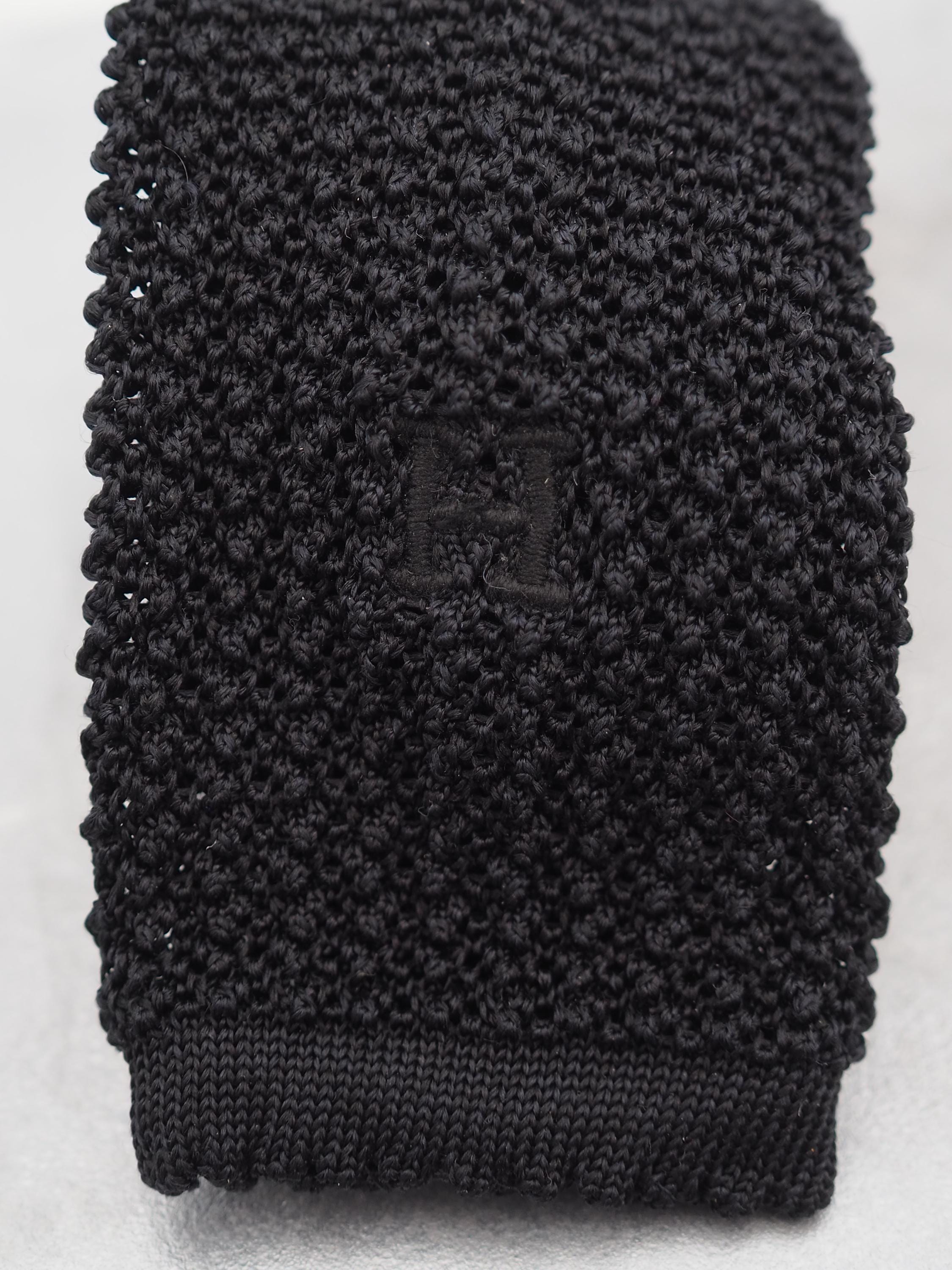 HERMES Knit Tie Black Silk Vintage Authentic