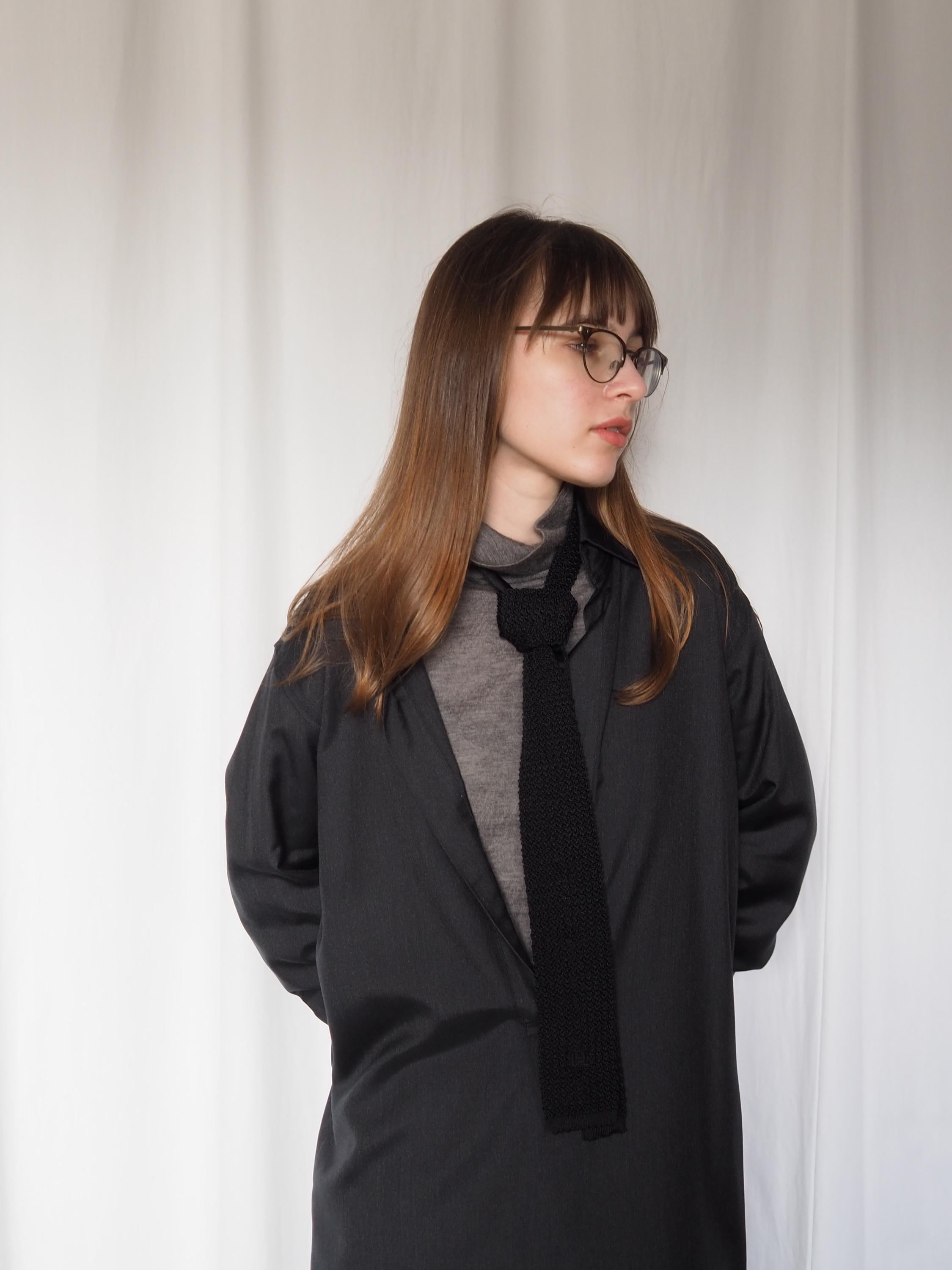 HERMES Knit Tie Black Silk Vintage Authentic