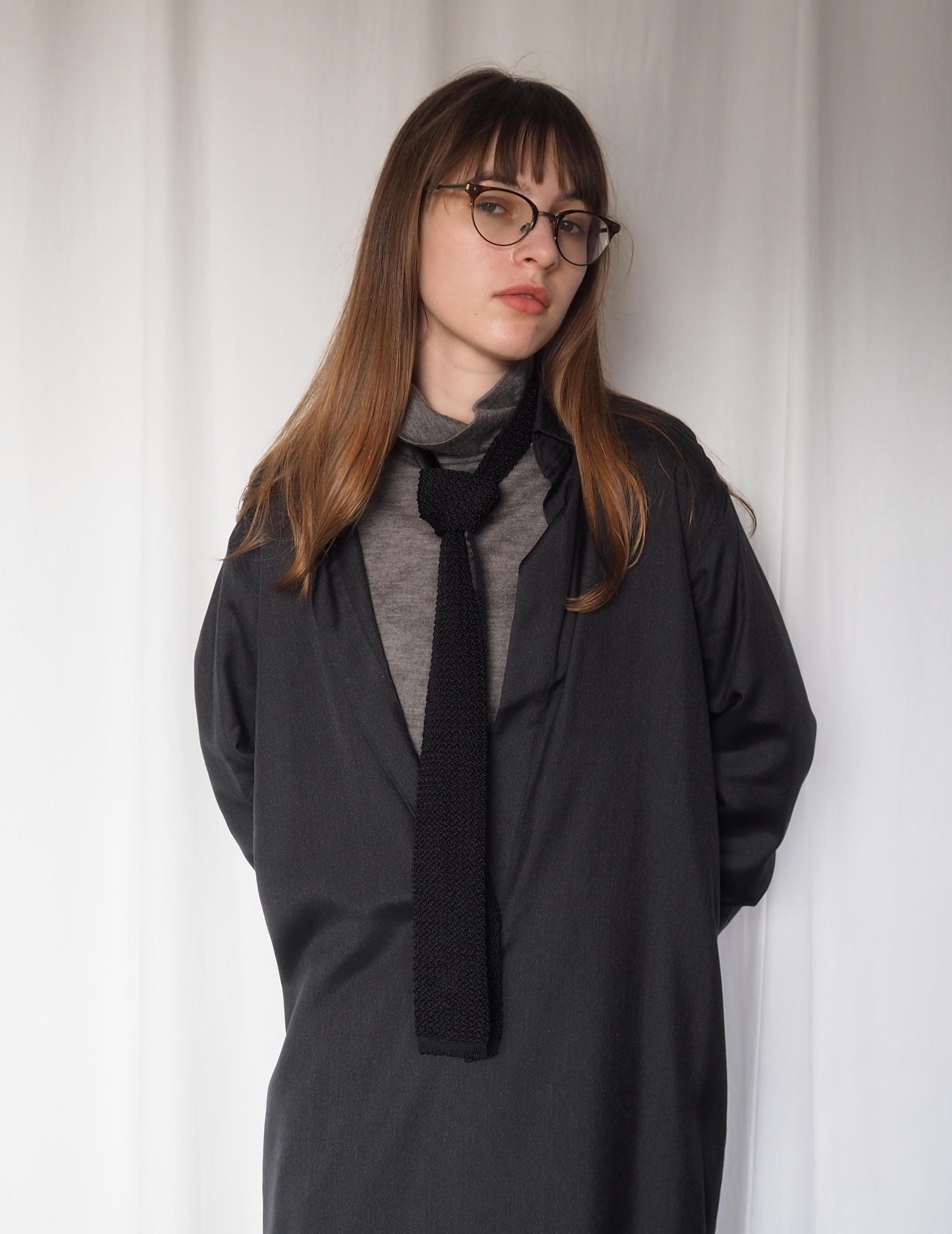 HERMES Knit Tie Black Silk Vintage Authentic