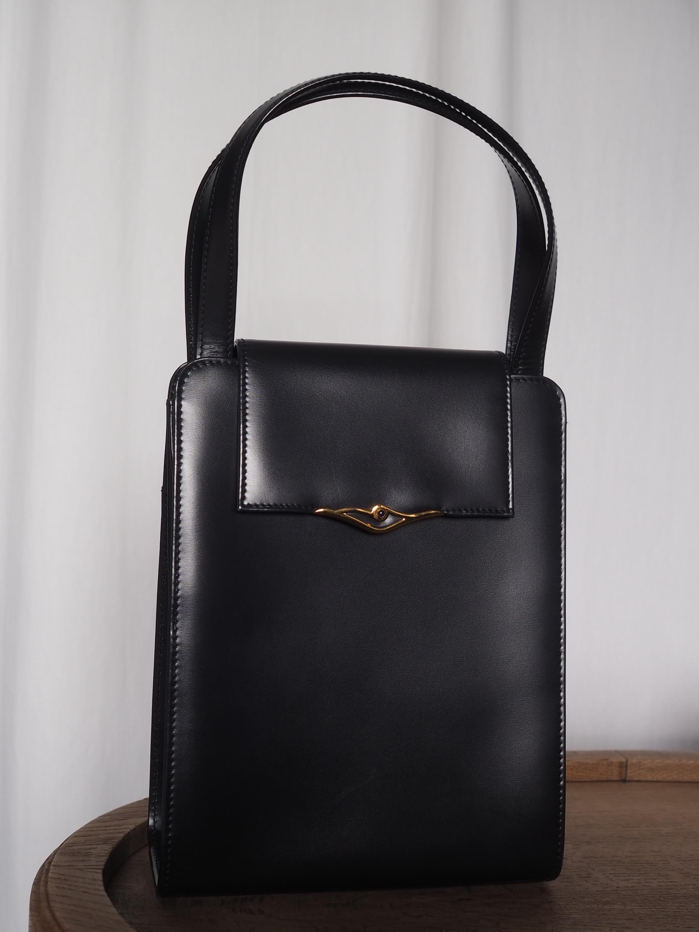 Cartier Sapphire line Hand bag Navy Leather Vintage Authentic