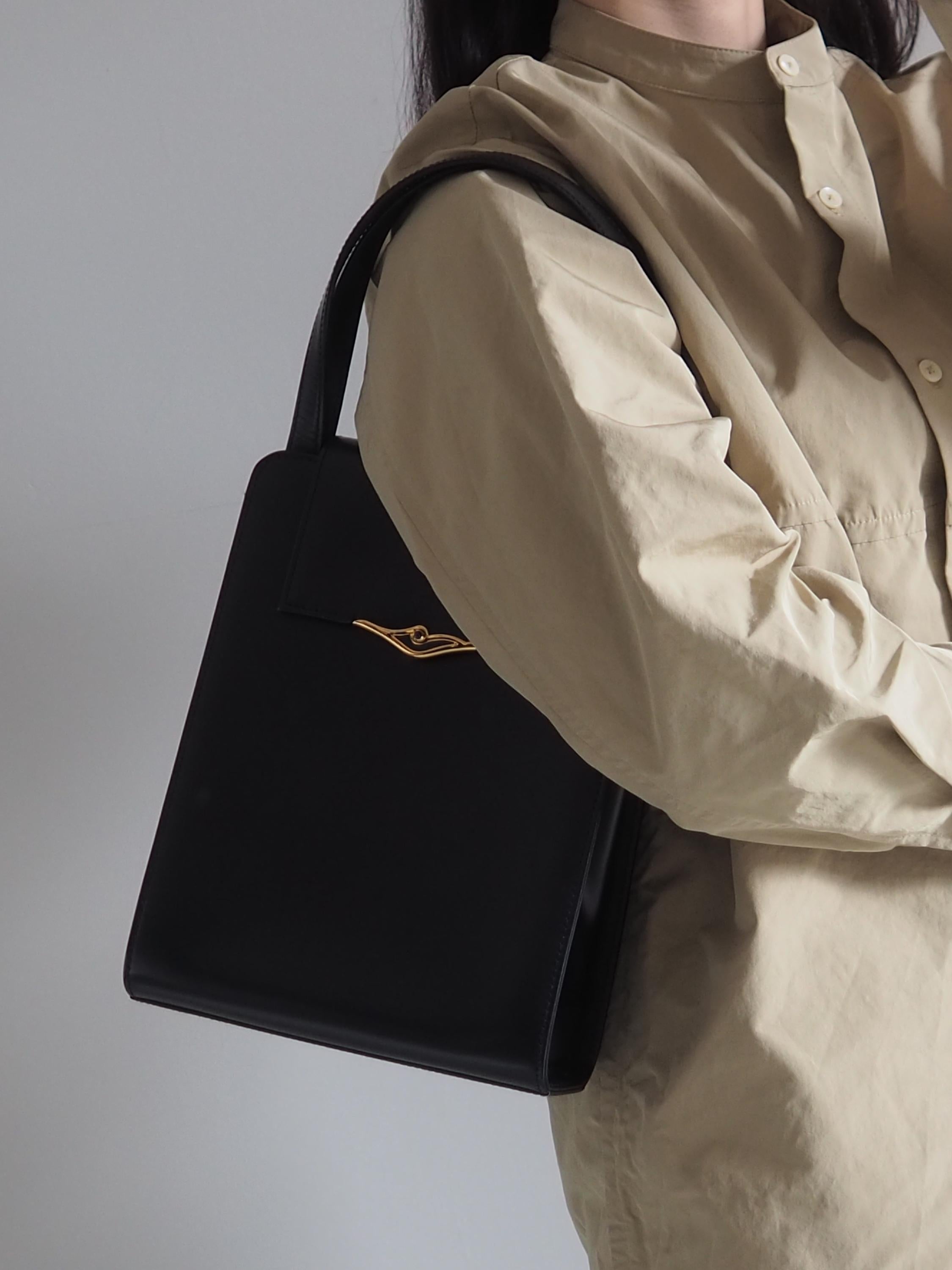 Cartier Sapphire line Hand bag Navy Leather Vintage Authentic