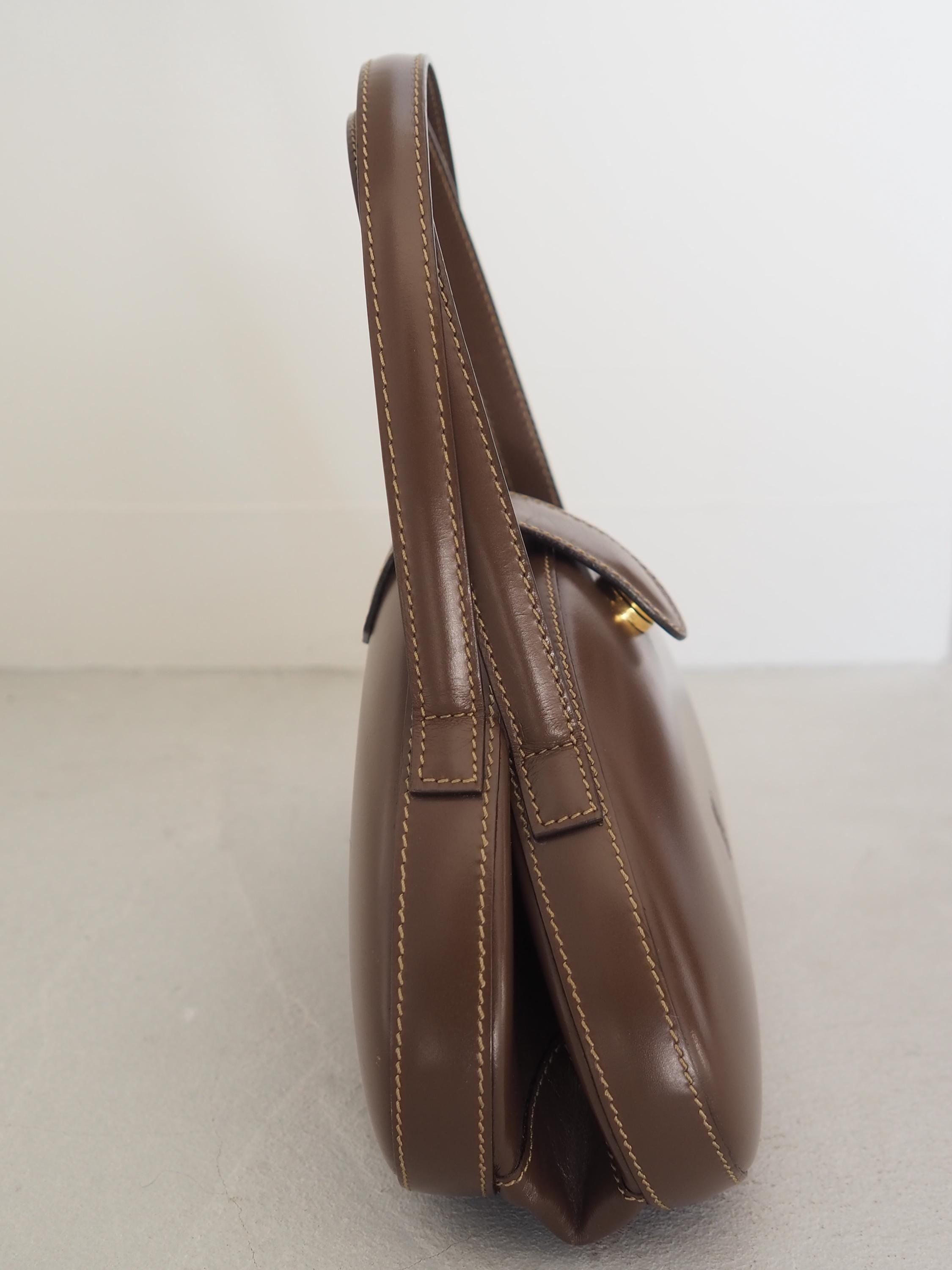 LOEWE Circle Hand Bag Anagram Brown Leather Vintage Authentic Very Rare