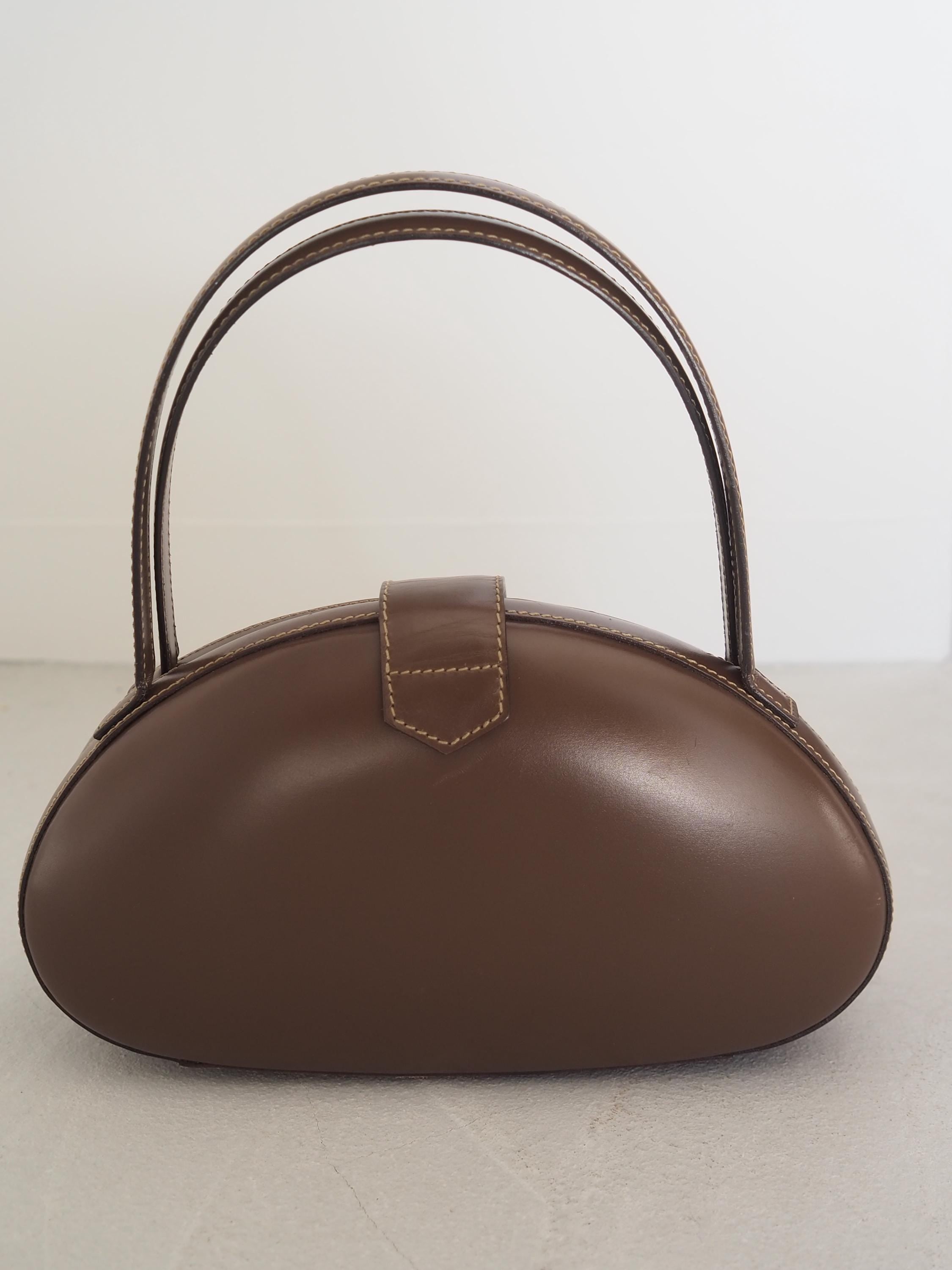 LOEWE Circle Hand Bag Anagram Brown Leather Vintage Authentic Very Rare