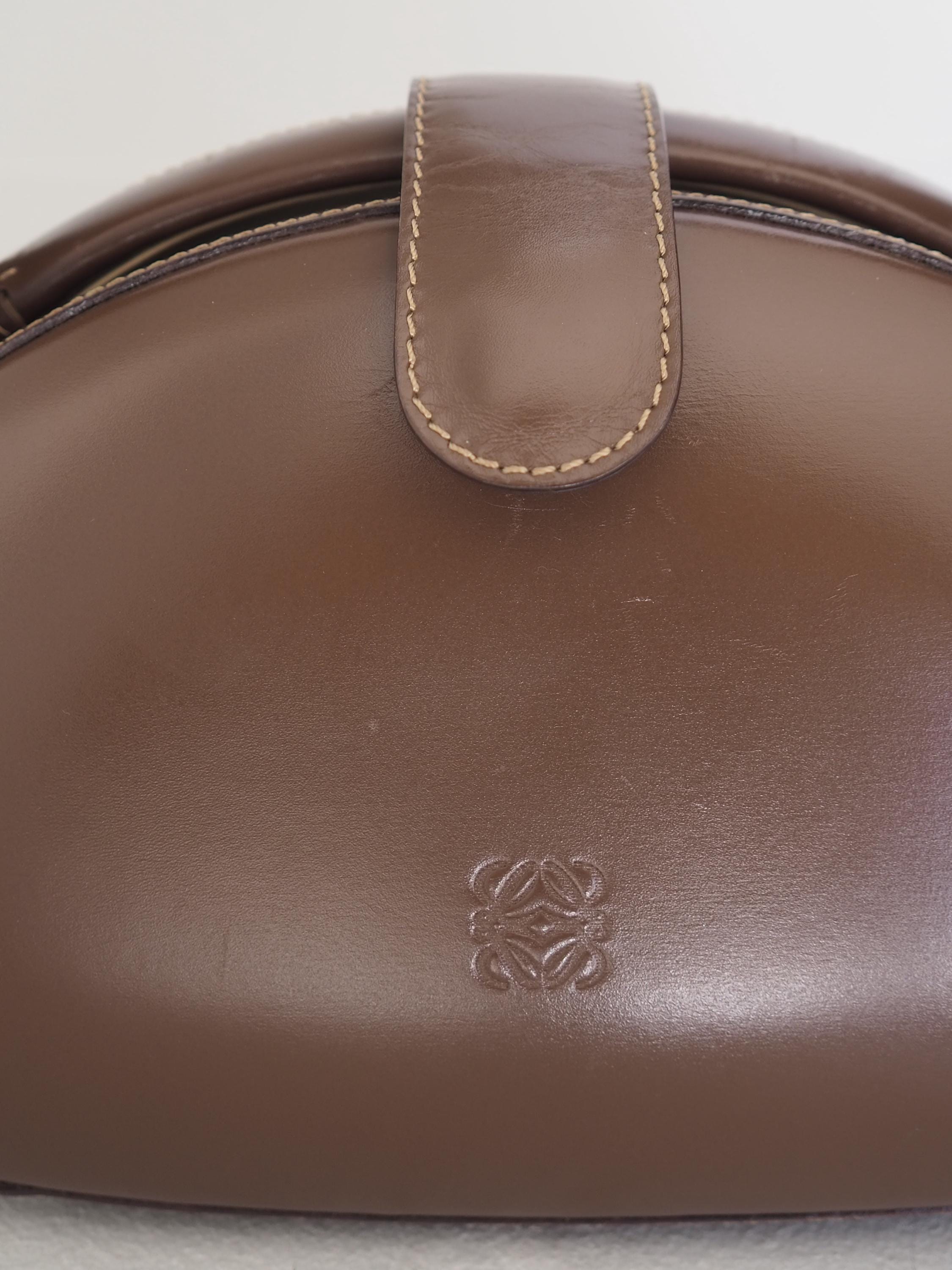 LOEWE Circle Hand Bag Anagram Brown Leather Vintage Authentic Very Rare