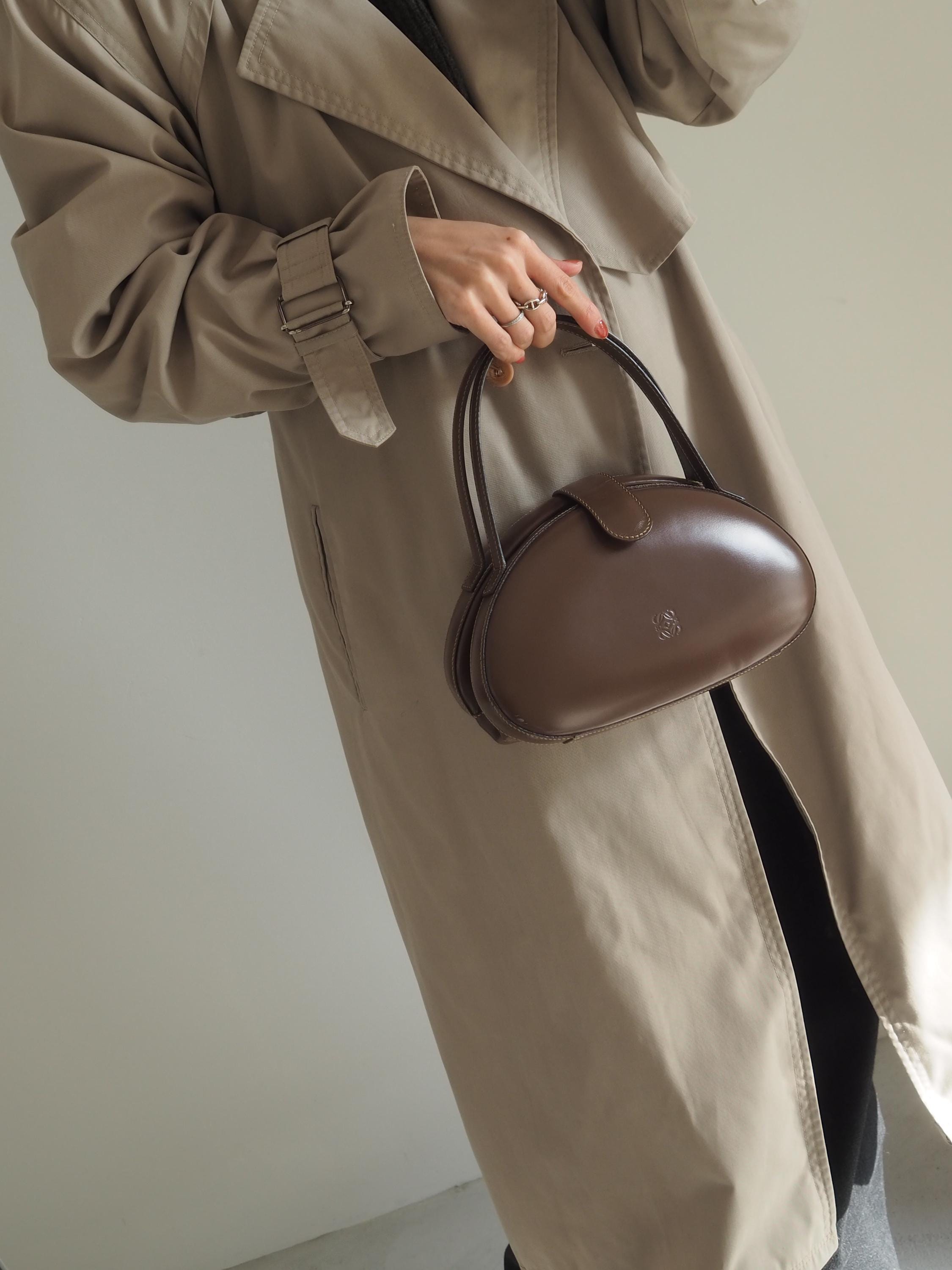 LOEWE Circle Hand Bag Anagram Brown Leather Vintage Authentic Very Rare