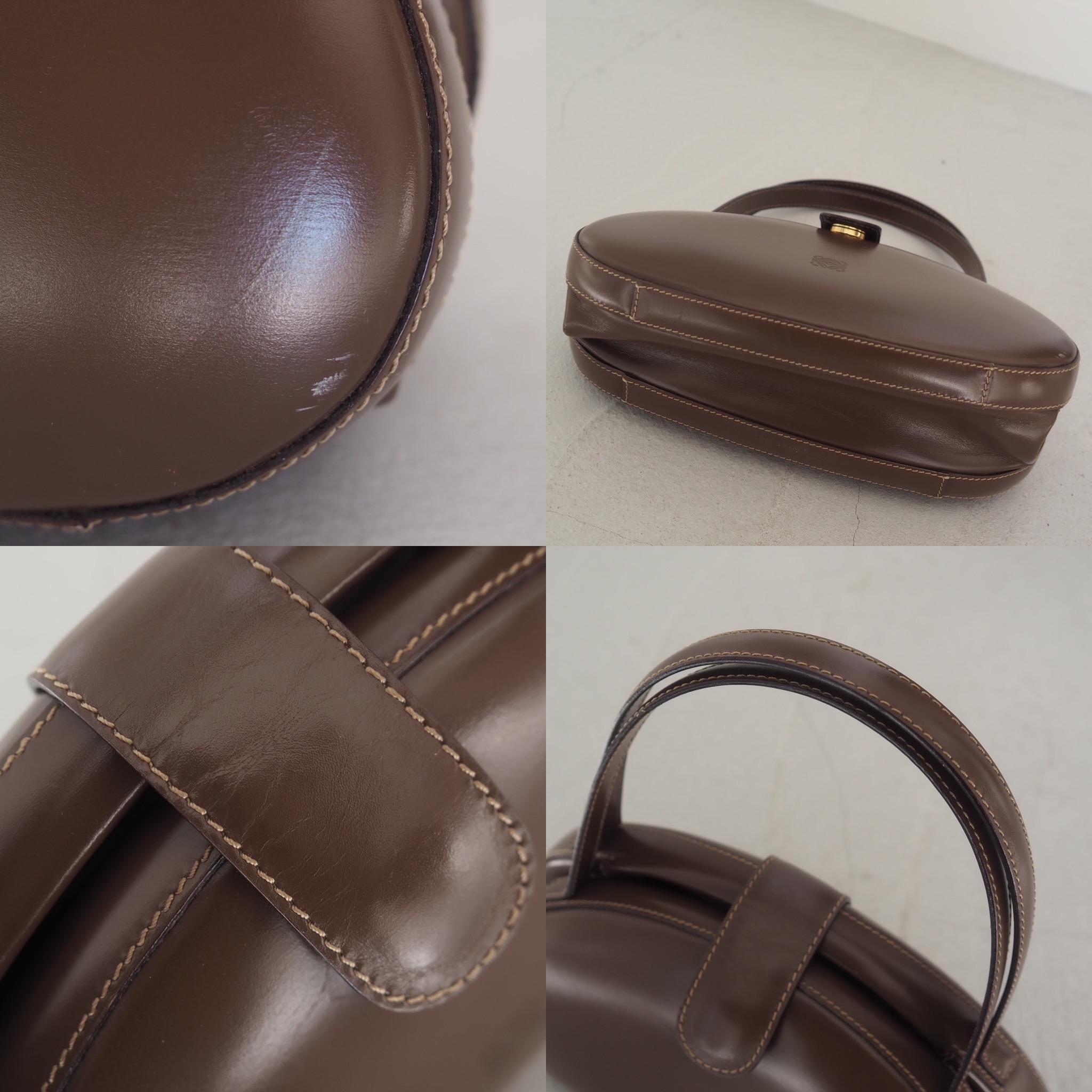 LOEWE Circle Hand Bag Anagram Brown Leather Vintage Authentic Very Rare