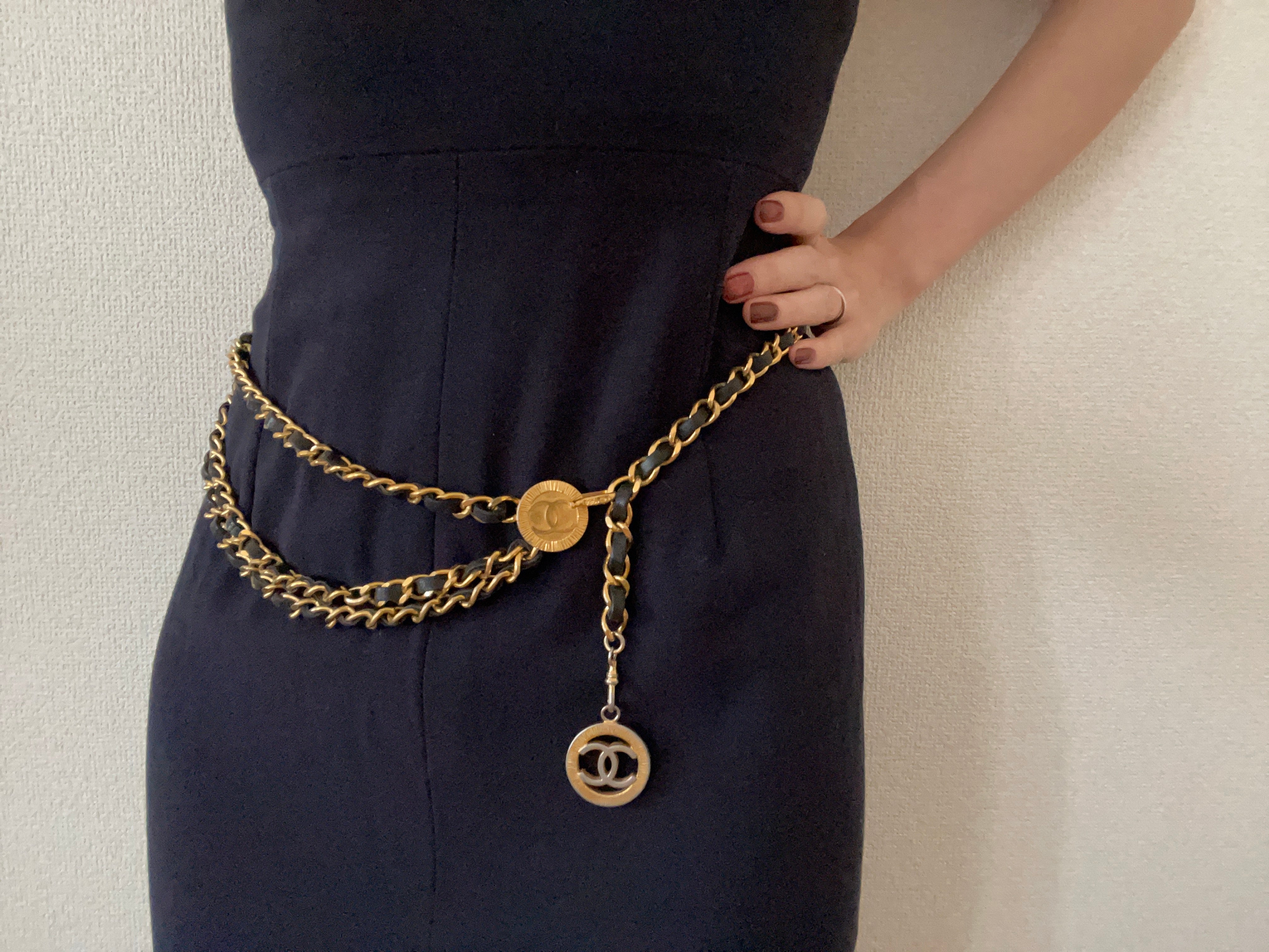 Chanel Chain Belt Coco Black Leather